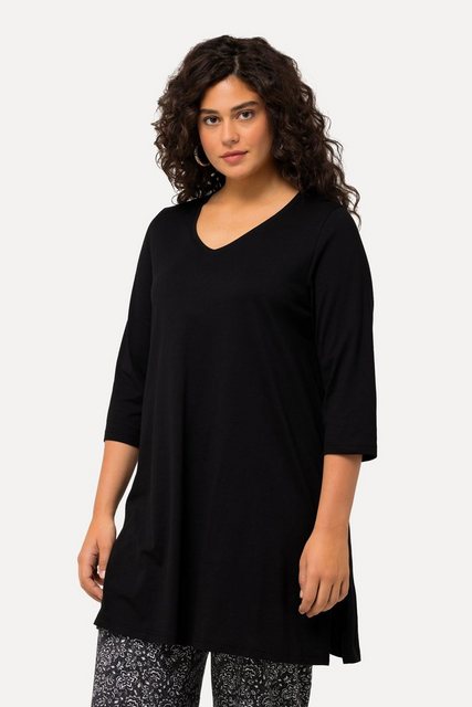 Ulla Popken Longshirt Longshirt A-Linie V-Ausschnitt 3/4-Arm günstig online kaufen