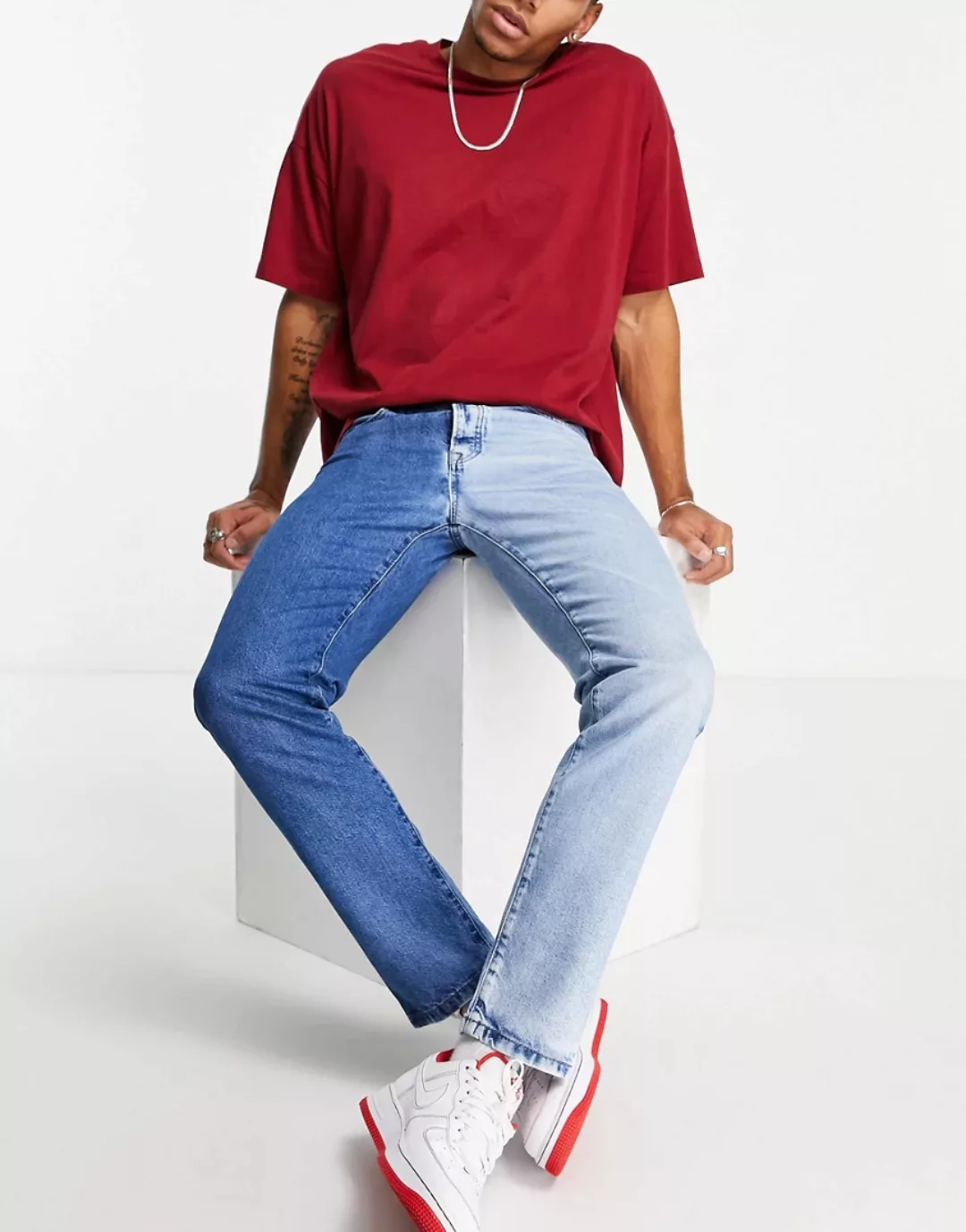 Topman – Gespleißte Jeans mit geradem Schnitt-Mehrfarbig günstig online kaufen
