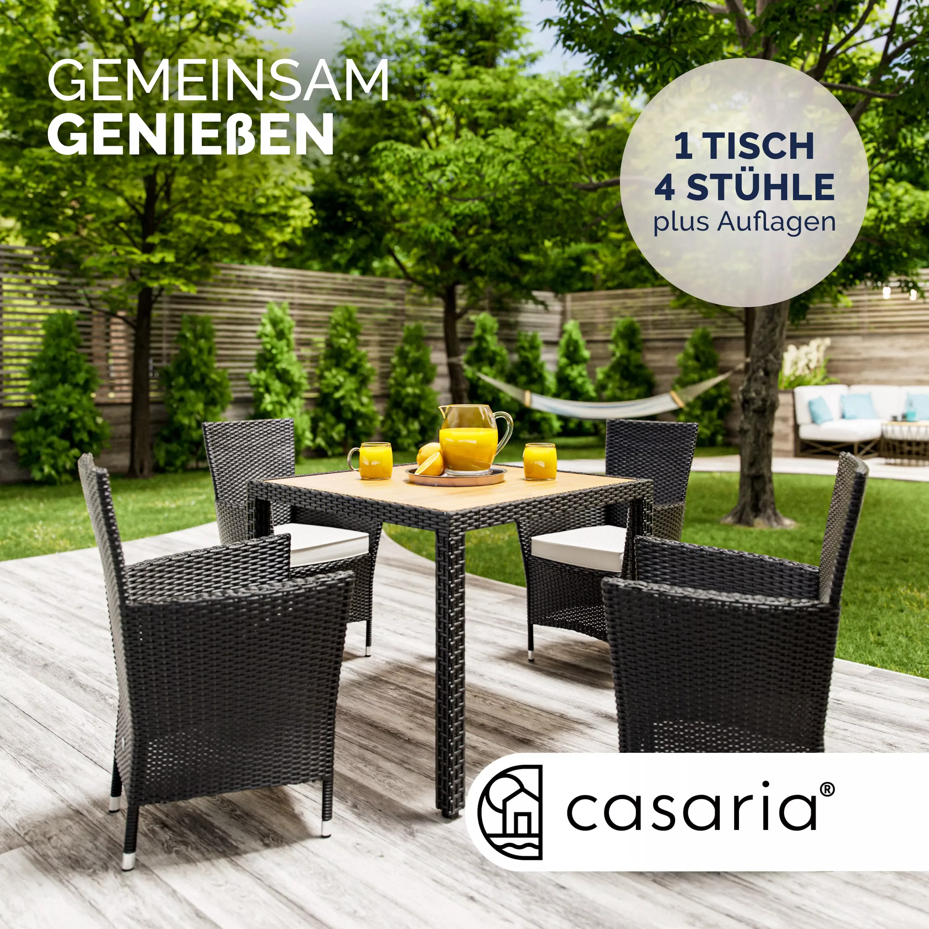 Polyrattan Garten-Sitzgruppe Korfu 5-tlg Schwarz günstig online kaufen