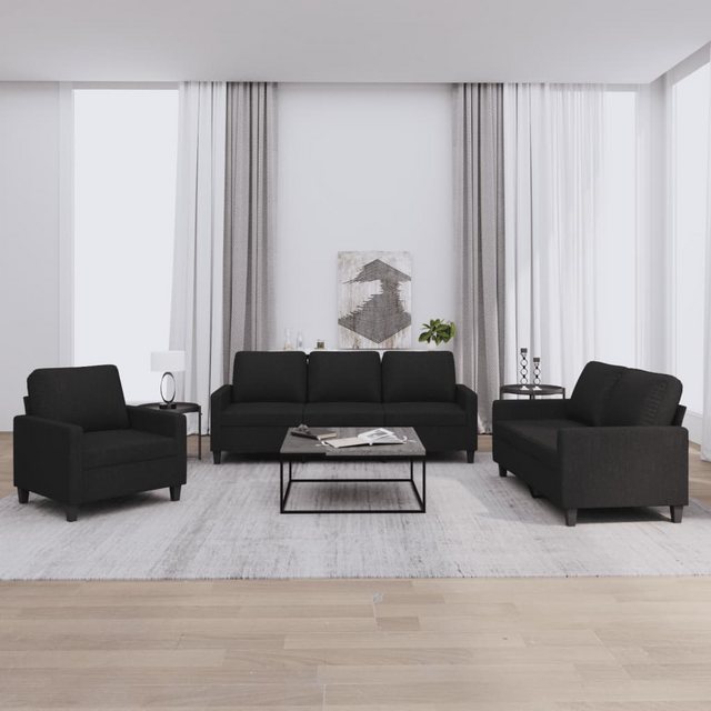 vidaXL Sofa 3-tlg. Sofagarnitur mit Kissen Schwarz Stoff günstig online kaufen