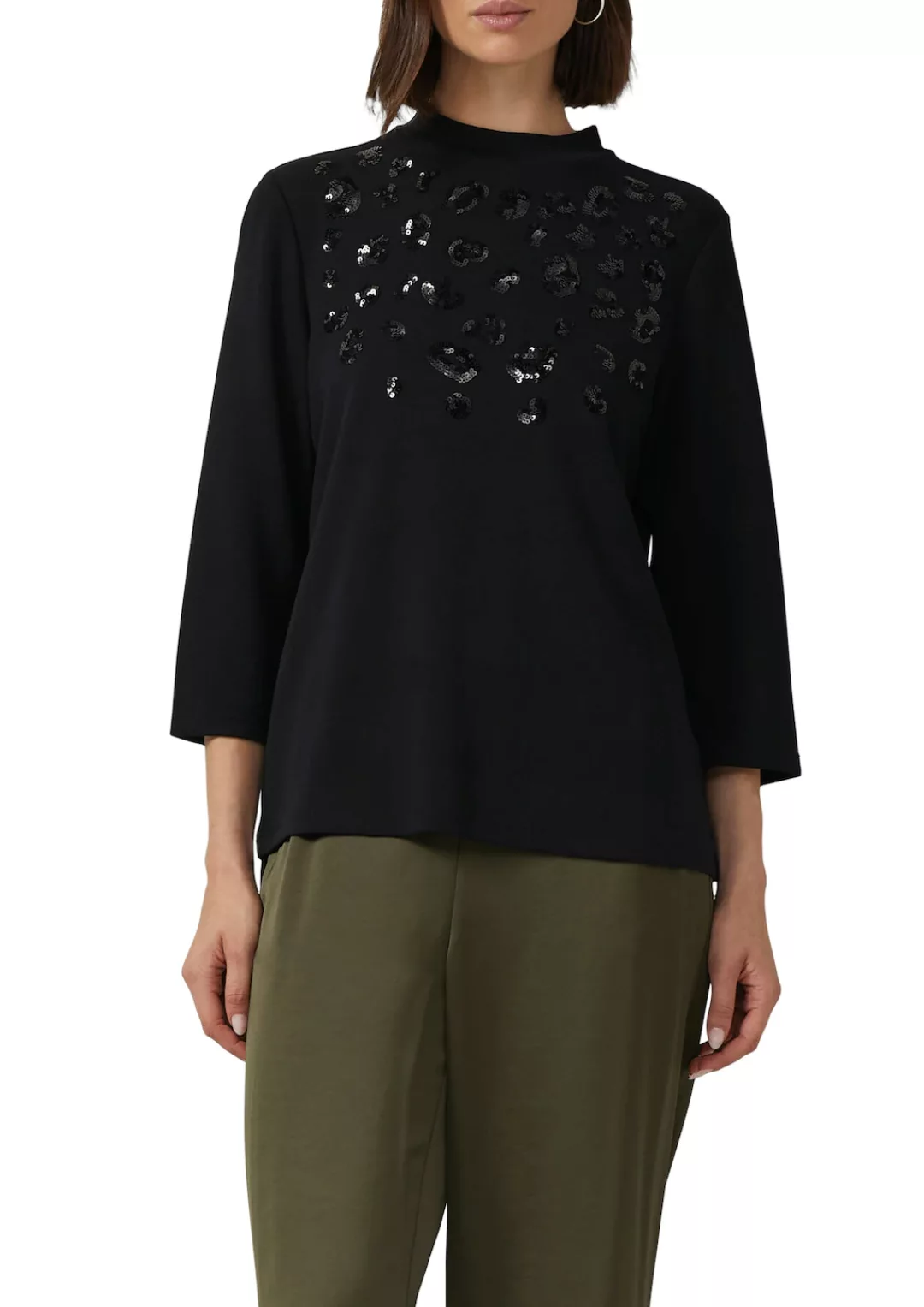 s.Oliver BLACK LABEL 3/4-Arm-Shirt, mit Pailletten und feinem hohem Kragen günstig online kaufen