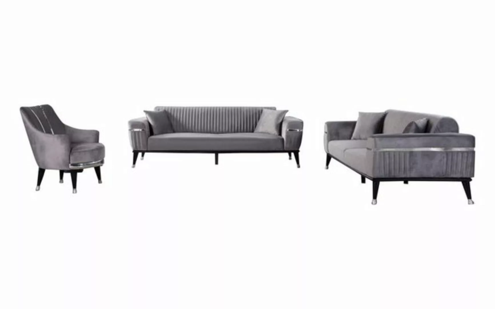 JVmoebel Sofa Graue Sofagarnitur Sofa Designer Couchen 3+3+1 Sitzer Set 3tl günstig online kaufen