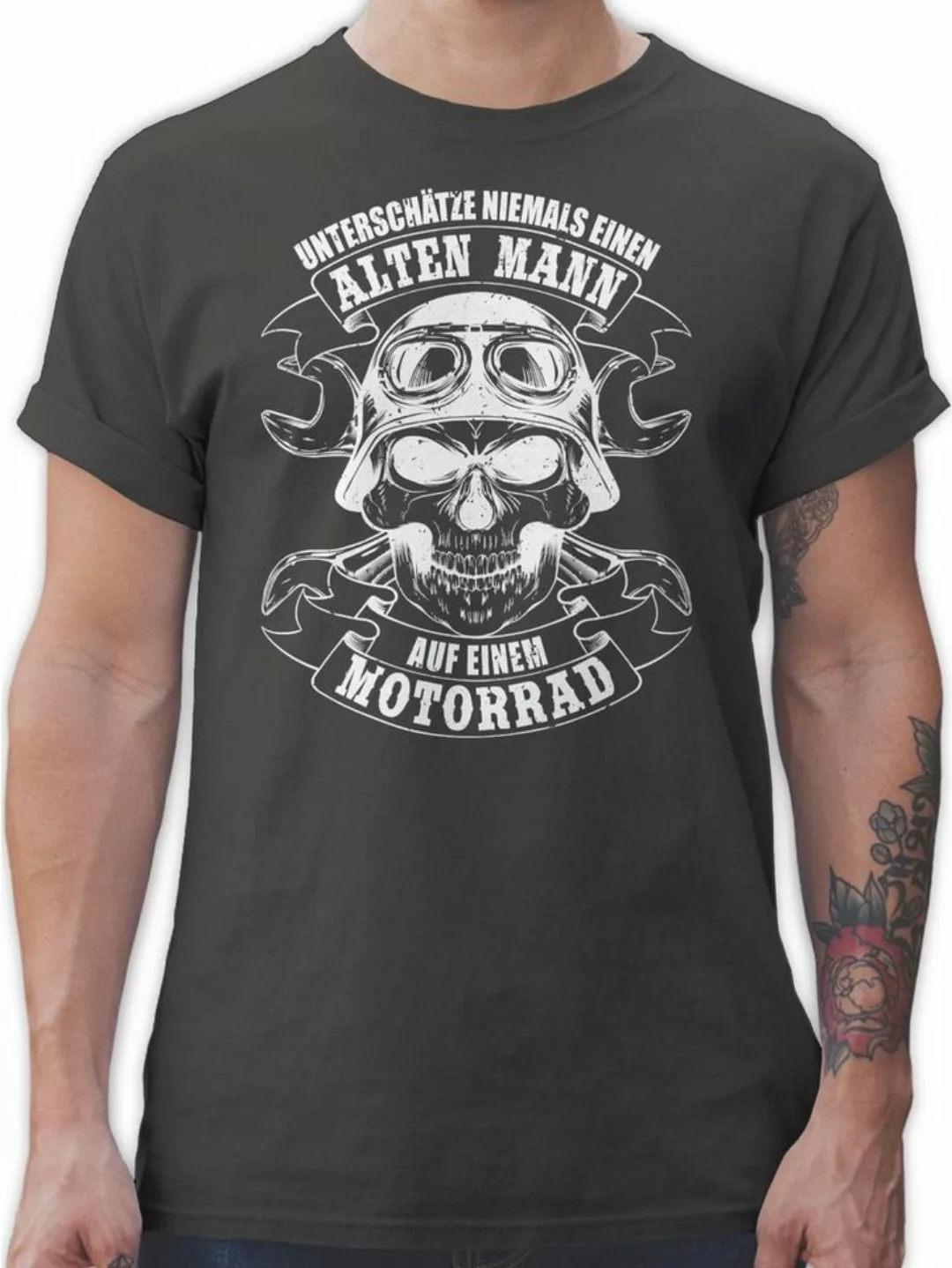 Shirtracer T-Shirt Unterschätze niemals einen alten Mann - weiß Motorrad Bi günstig online kaufen