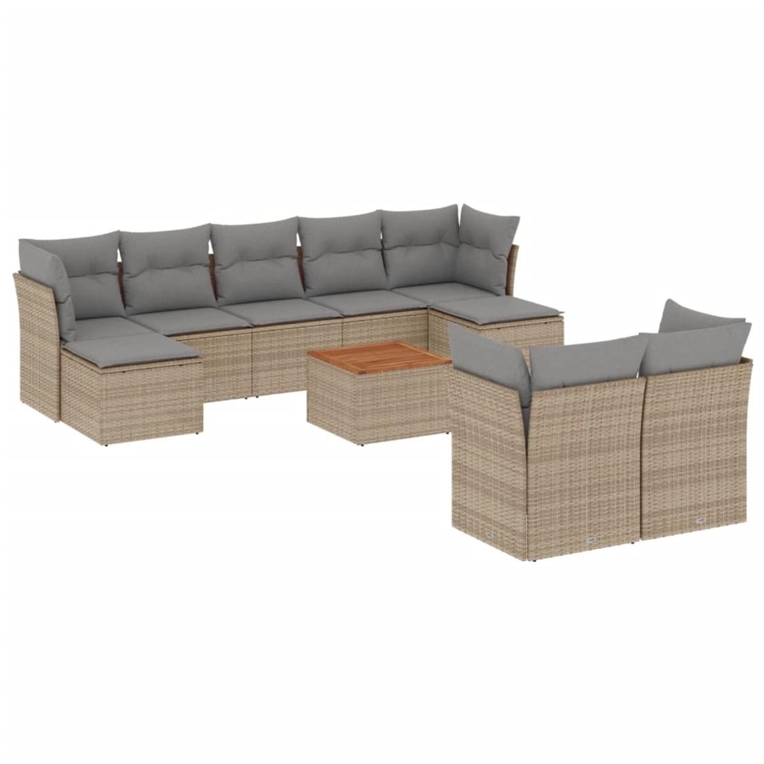 vidaXL 10-Tlg Garten-Sofagarnitur mit Kissen Beige Poly Rattan 3223875 günstig online kaufen