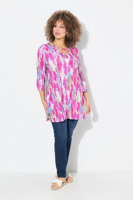 Ulla Popken Longshirt Longshirt A-Linie Zierbänder V-Ausschnitt 3/4-Arm günstig online kaufen