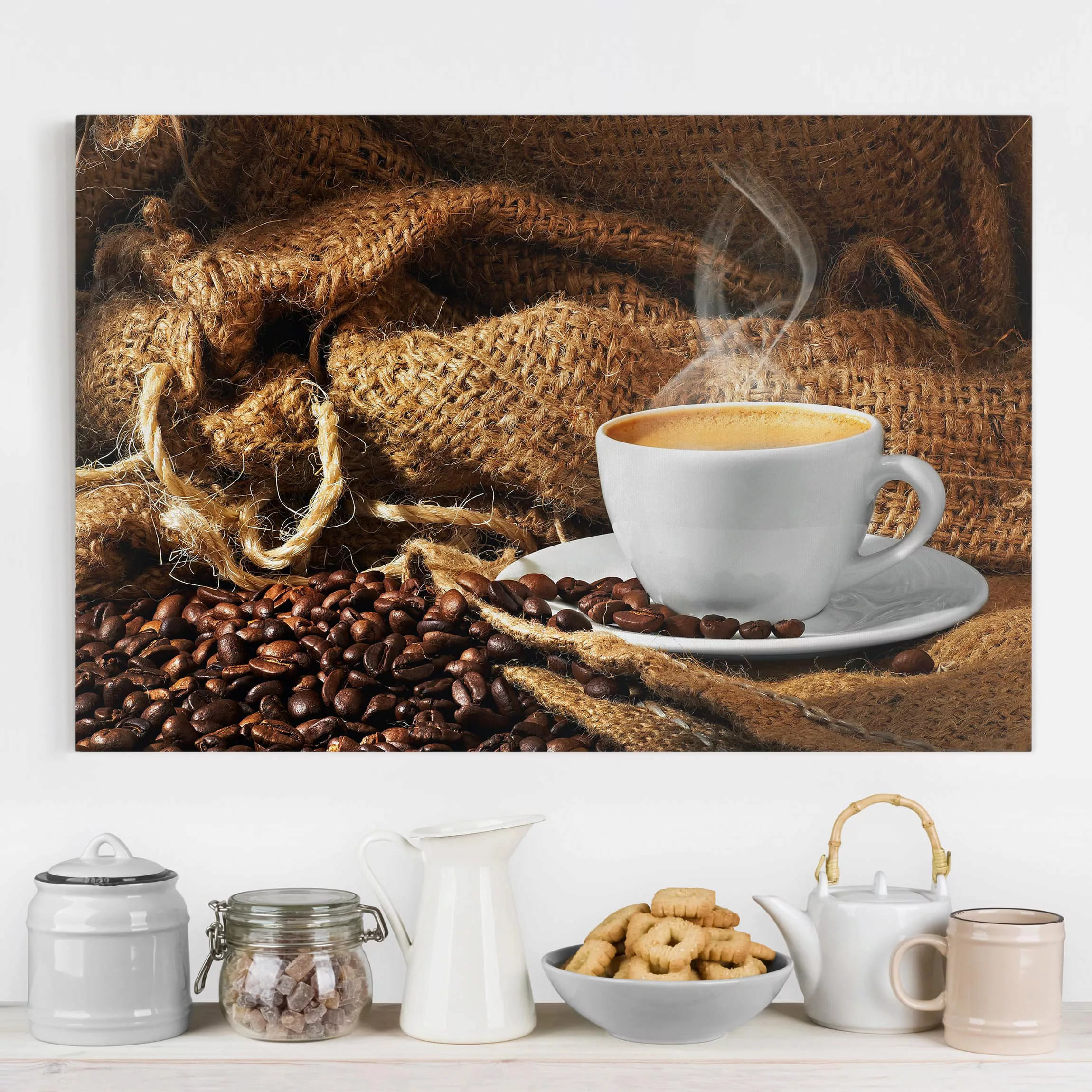 Leinwandbild Küche - Querformat Kaffee am Morgen günstig online kaufen