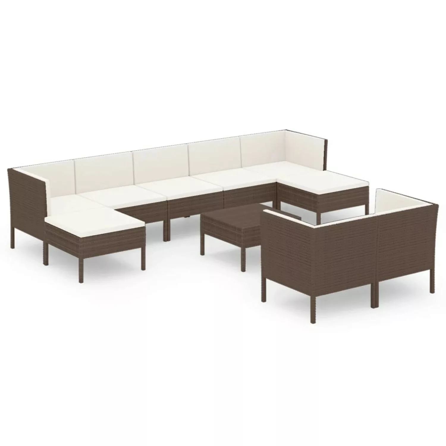 10-tlg. Garten-lounge-set Mit Auflagen Poly Rattan Braun günstig online kaufen