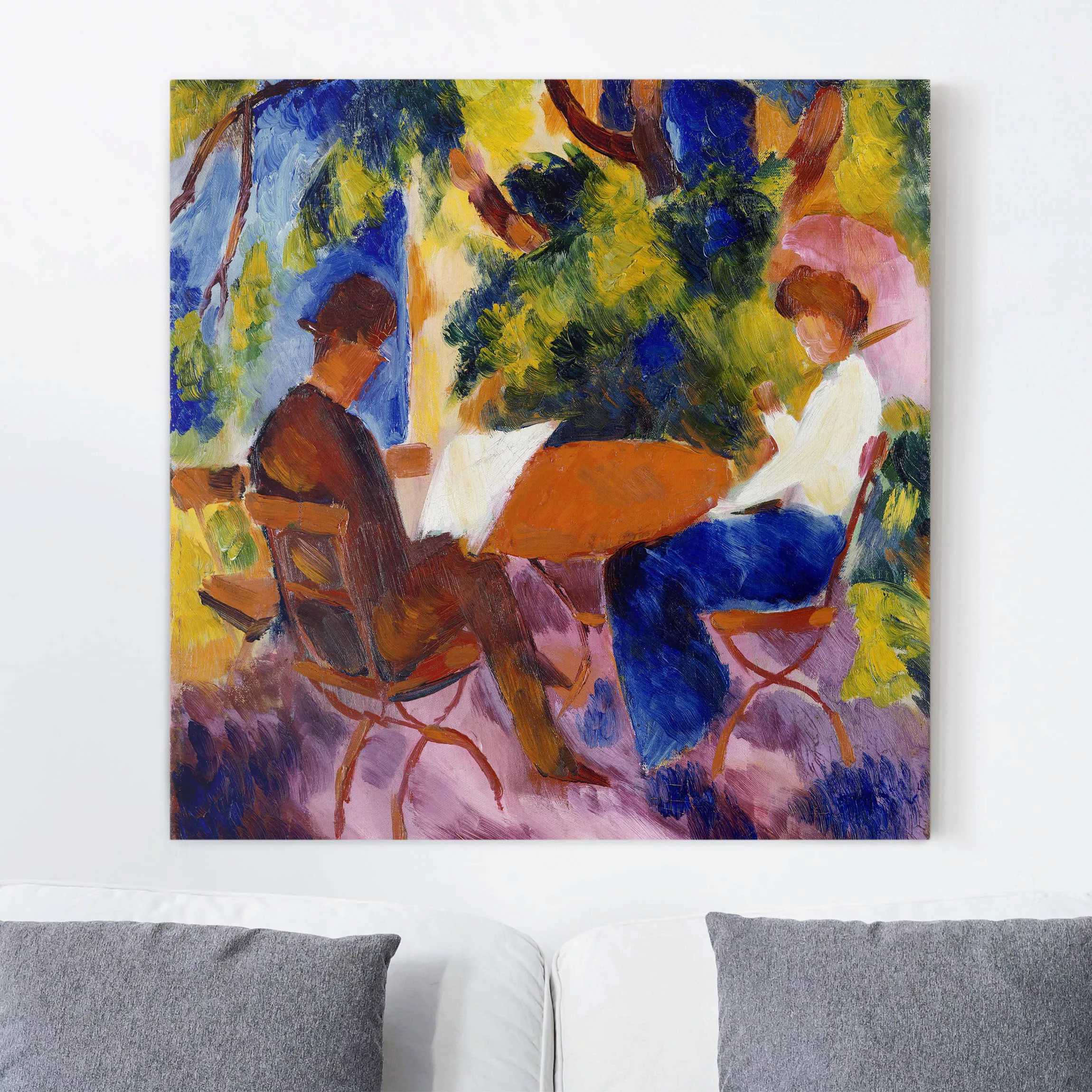 Leinwandbild Kunstdruck - Quadrat August Macke - Paar am Gartentisch günstig online kaufen