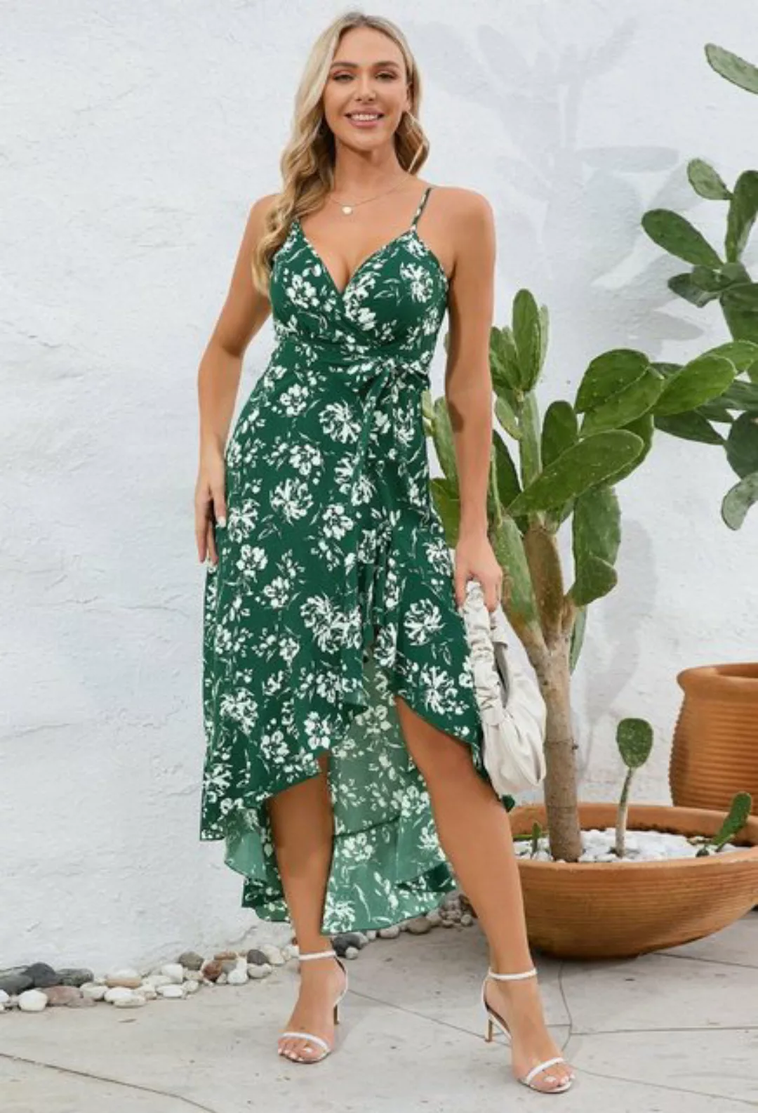 CHENIN Strandkleid Unregelmäßiger Strandrock mit Blumenmuster und Hosenträg günstig online kaufen