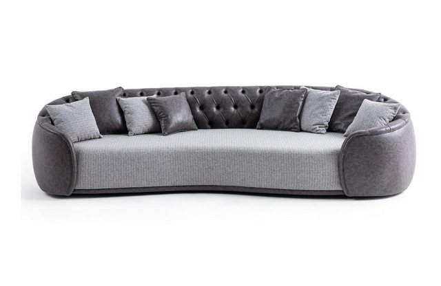 Xlmoebel Sofa Chesterfield Sofa für vier Personen in Grau aus Stoff - Polst günstig online kaufen