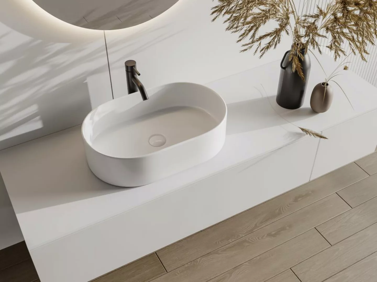 Aufsatzwaschbecken oval - Keramik - Weiß - 56 x 35,5 cm - IWA günstig online kaufen