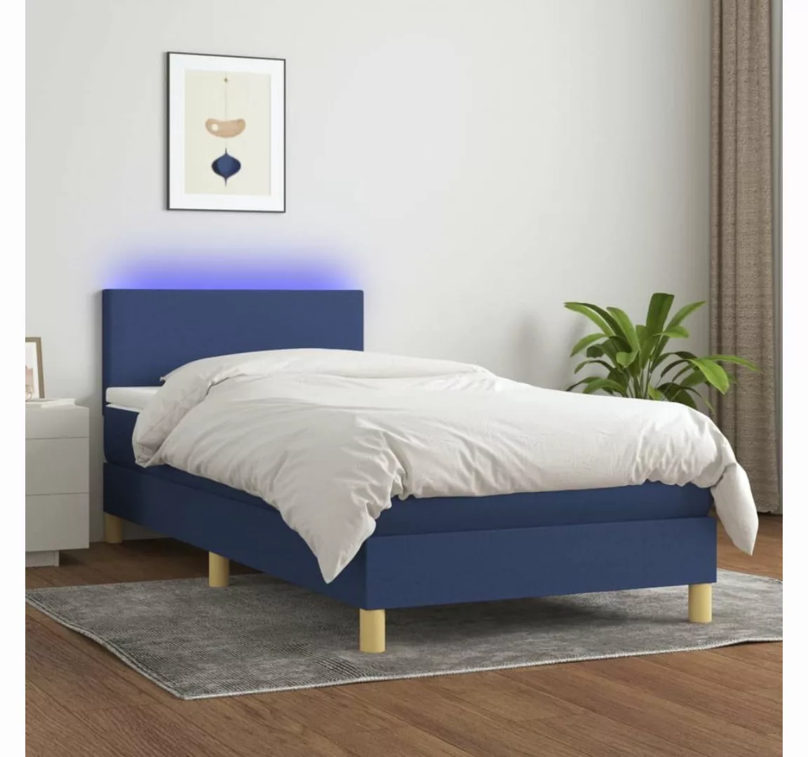 vidaXL Bettgestell Boxspringbett mit Matratze LED Blau 100x200 cm Stoff Bet günstig online kaufen