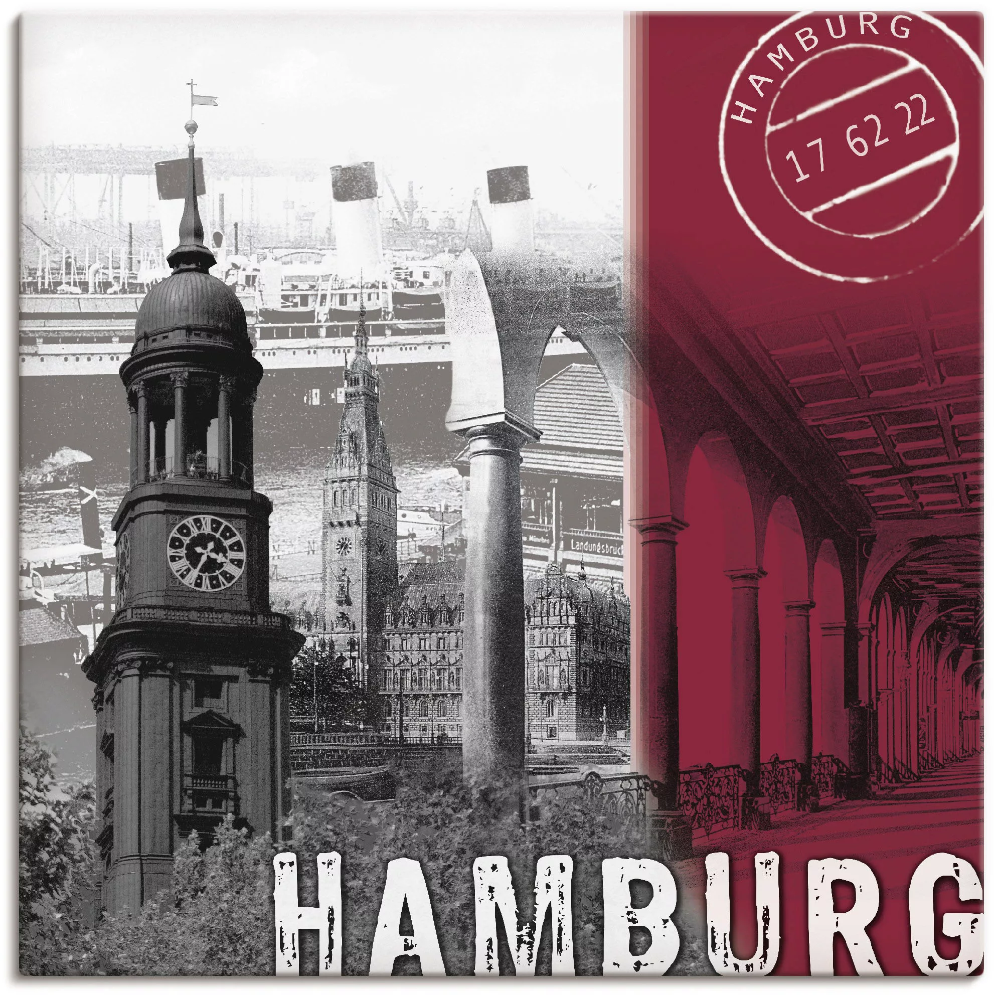 Artland Wandbild »Hamburg_ bordeauxrot«, Deutschland, (1 St.) günstig online kaufen