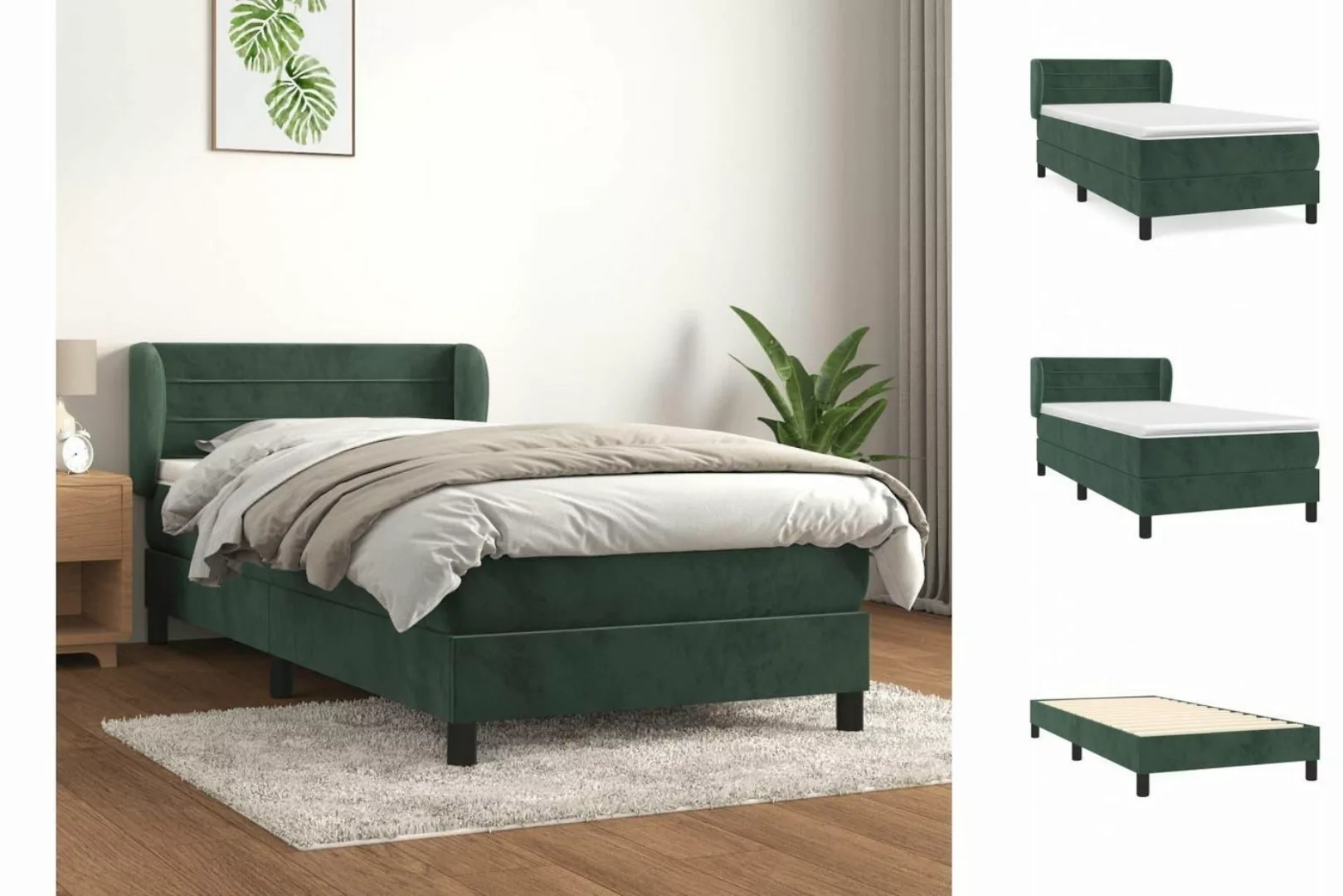 vidaXL Boxspringbett Boxspringbett mit Matratze Dunkelgrün 100x200 cm Samt günstig online kaufen