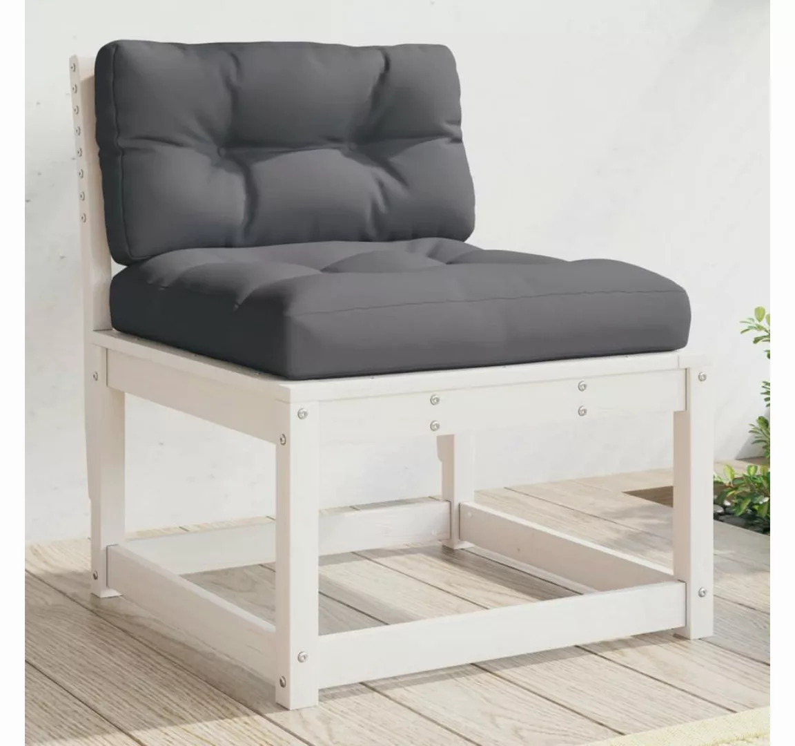 vidaXL Loungesofa Gartensofa mit Kissen Weiß Massivholz Kiefer günstig online kaufen