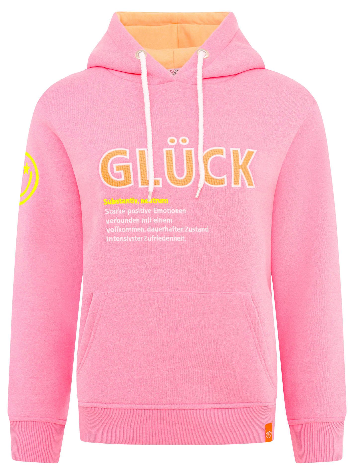 Zwillingsherz Hoodie "Glück" mit Schriftzug Glück günstig online kaufen