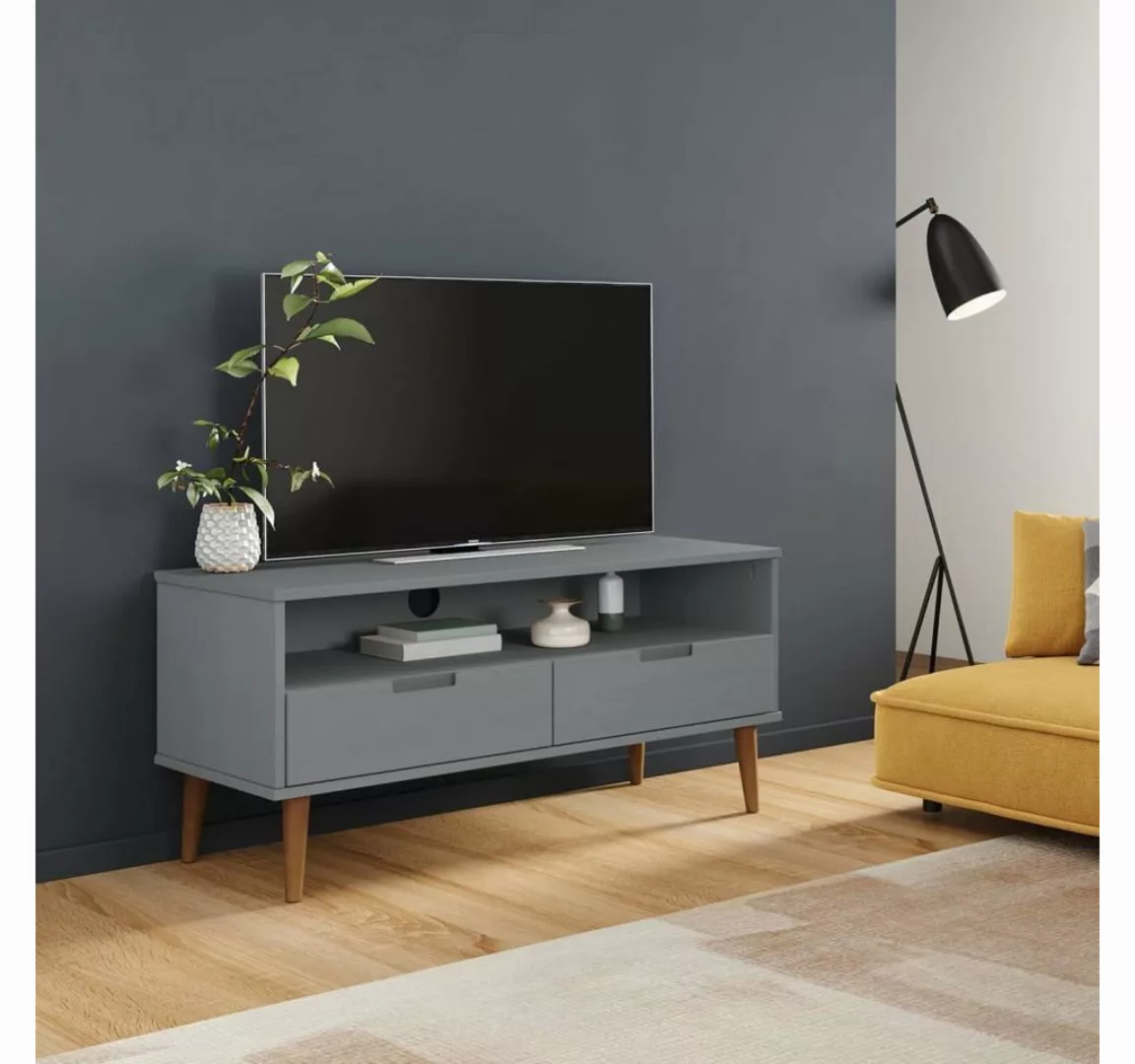 furnicato TV-Schrank MOLDE Grau 106x40x49 cm Massivholz Kiefer günstig online kaufen