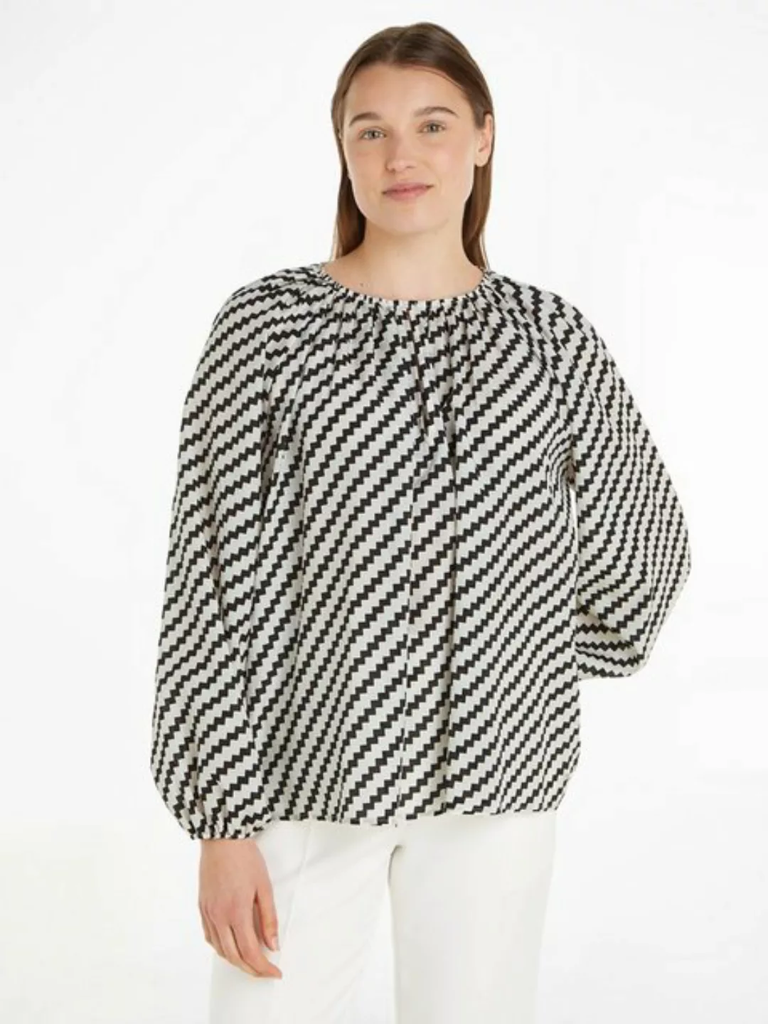 Tommy Hilfiger Blusentop "ZIGZAG GATHERED BLOUSE LS", mit Logopatch günstig online kaufen