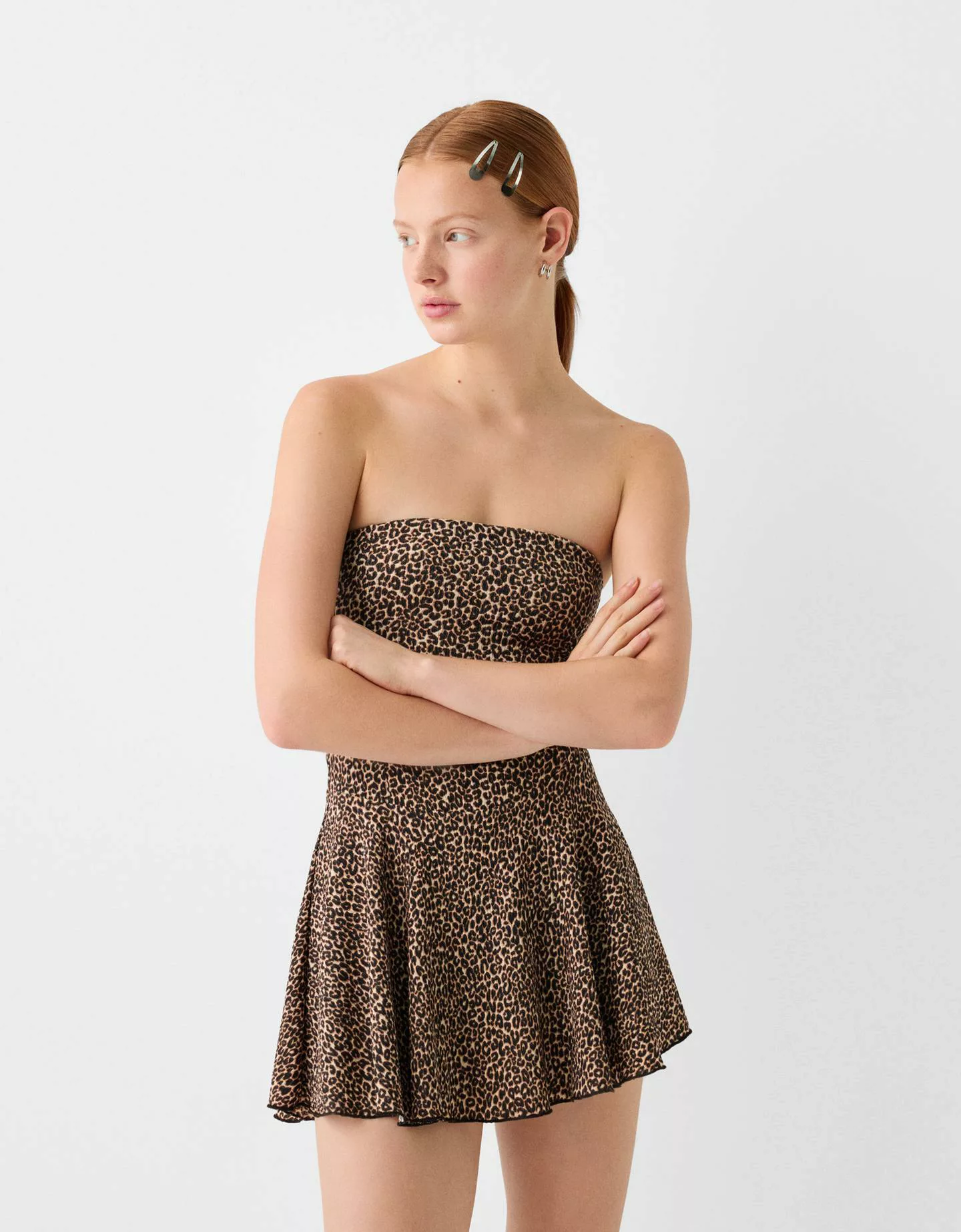 Bershka Gesmoktes Bandeau-Minikleid Damen S Beige günstig online kaufen