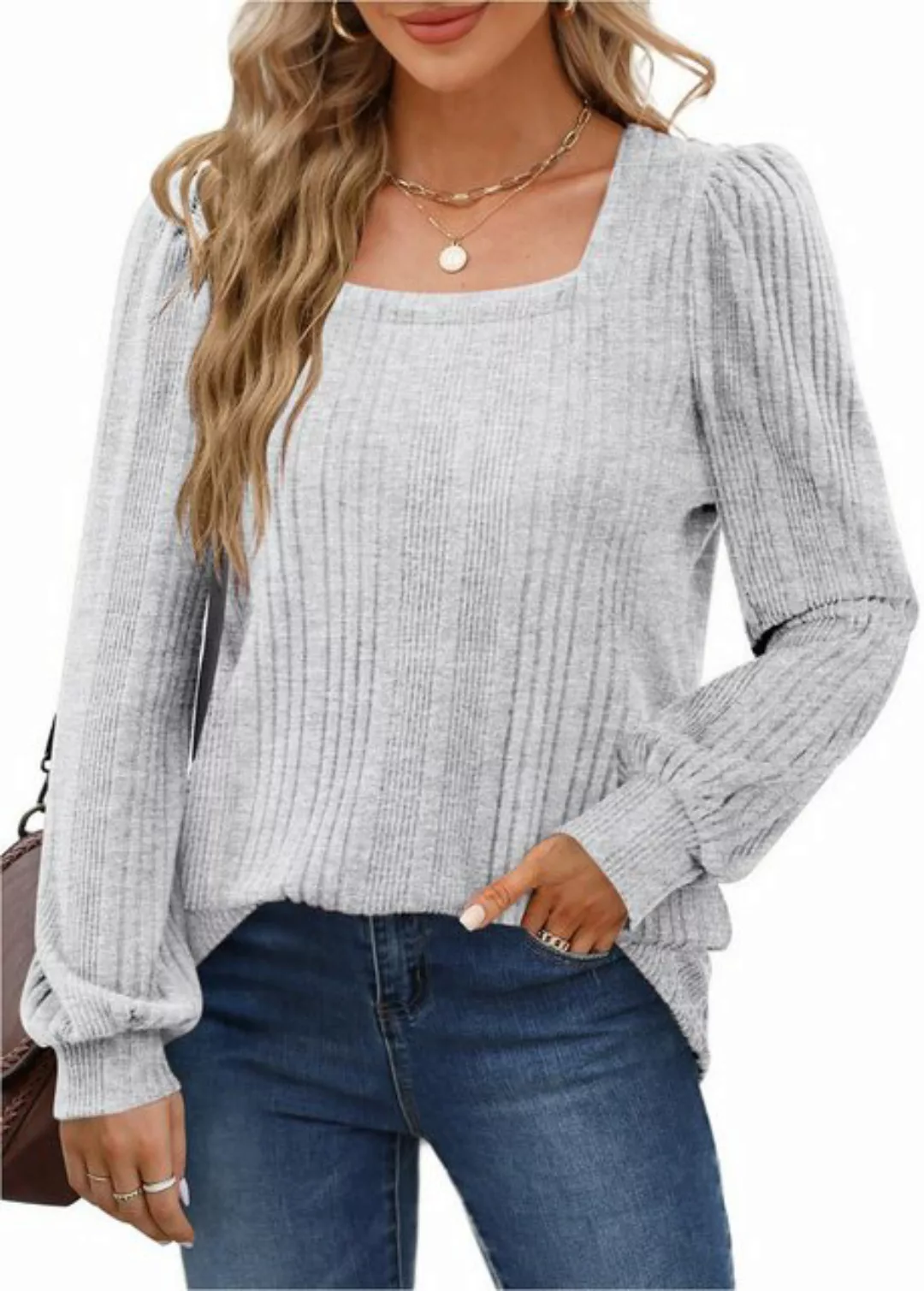 Zoclack Strickpullover Pullover Damen Langarmshirt Eckiger Ausschnitt Lässi günstig online kaufen