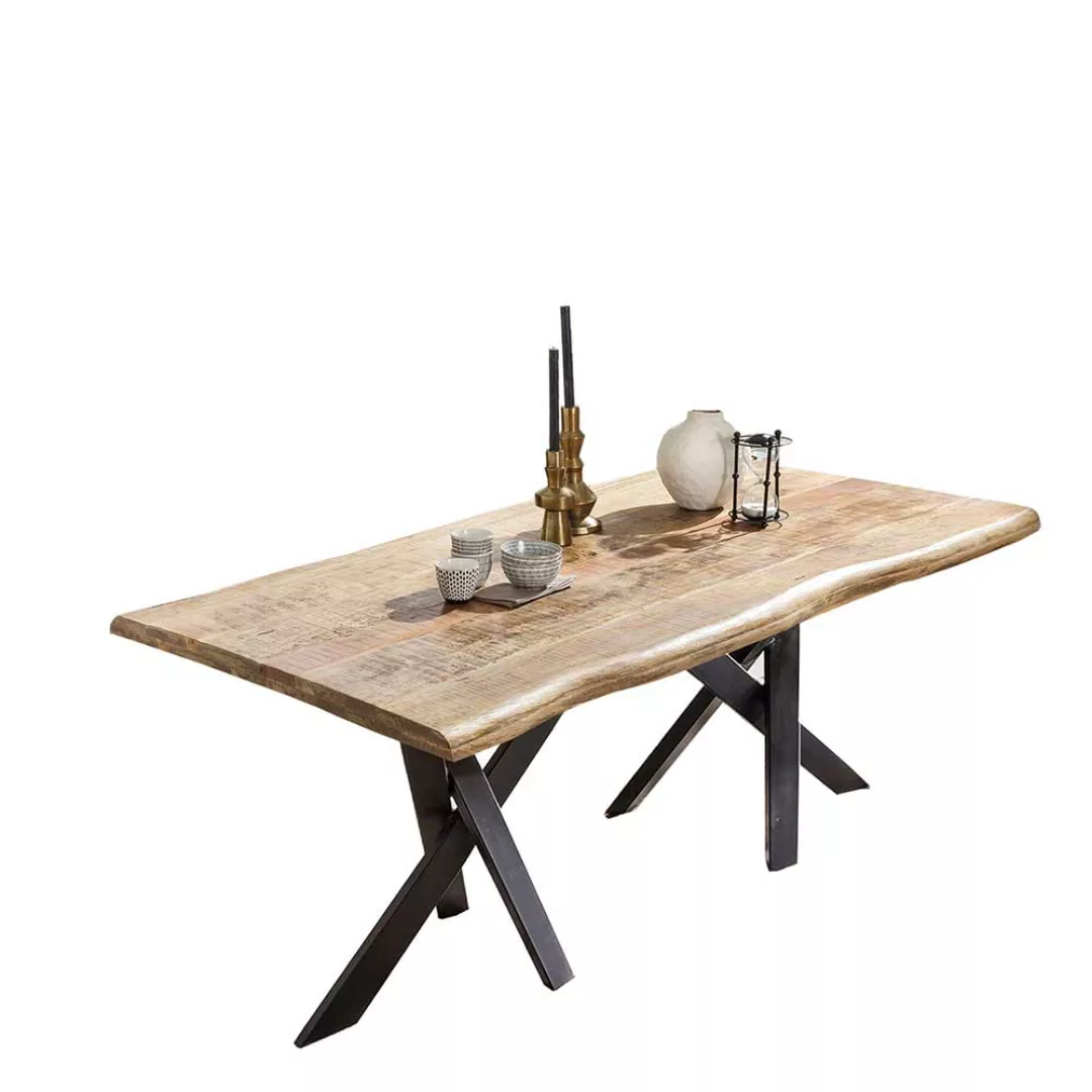 Baumkantentisch aus Mangobaum Massivholz Metall günstig online kaufen