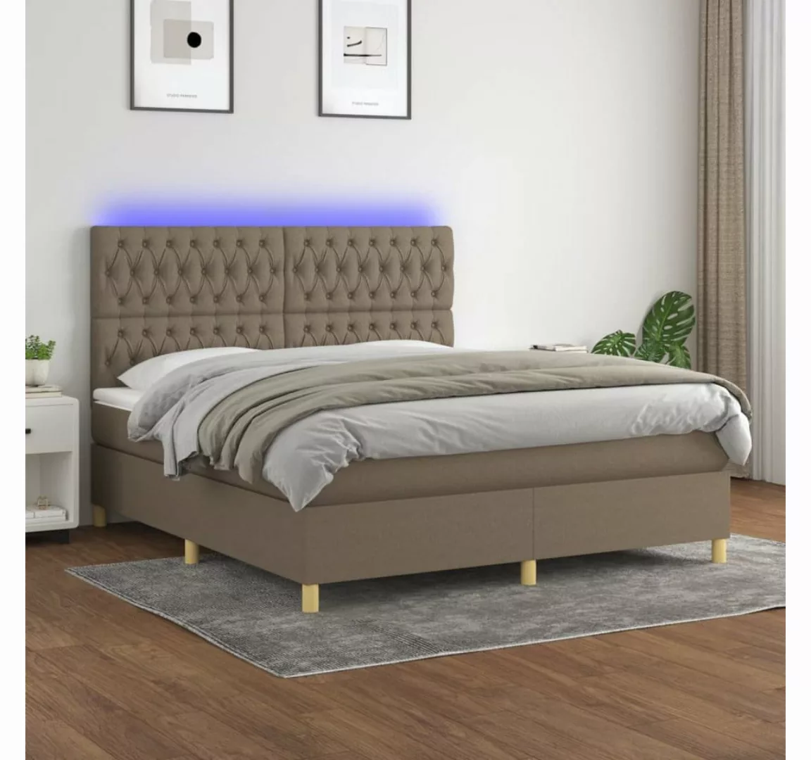 vidaXL Boxspringbett (160 x 200 cm, Knopfheftung Schräg, Taupe), mit LED günstig online kaufen