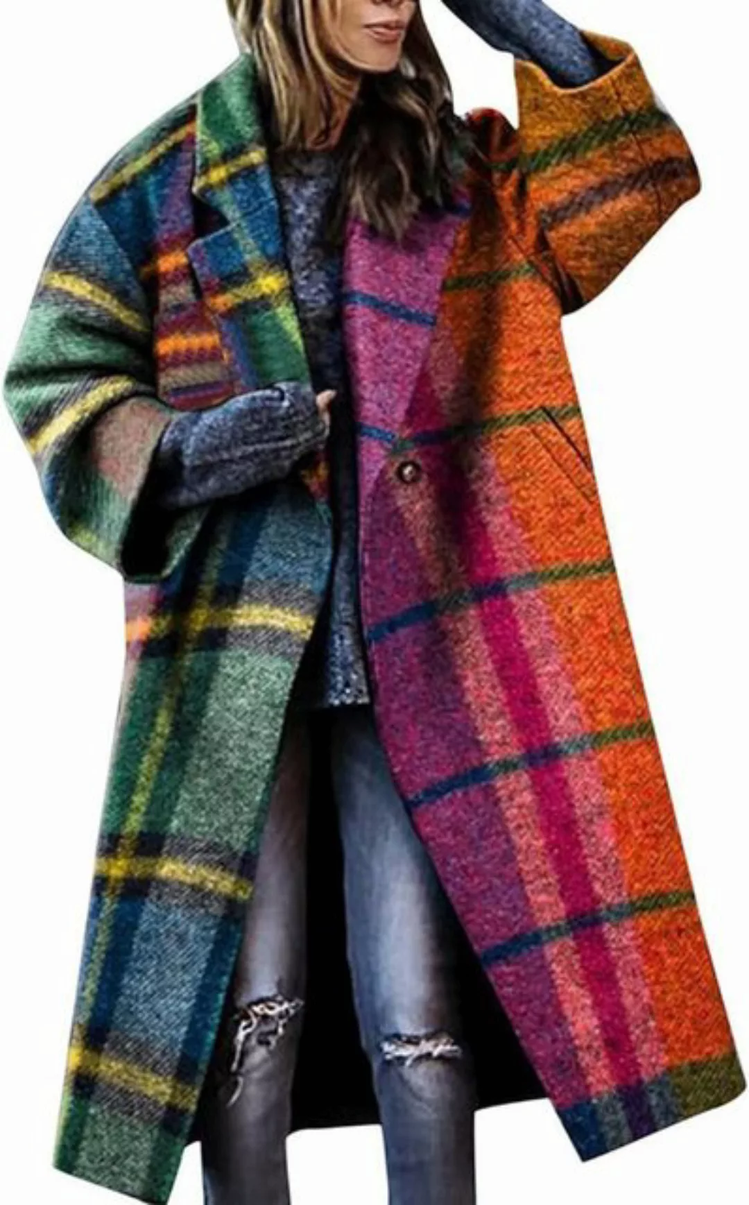 FIDDY Winterjacke Damen Farbblock Mantel Damen Langarm Revers Winter Warmer günstig online kaufen