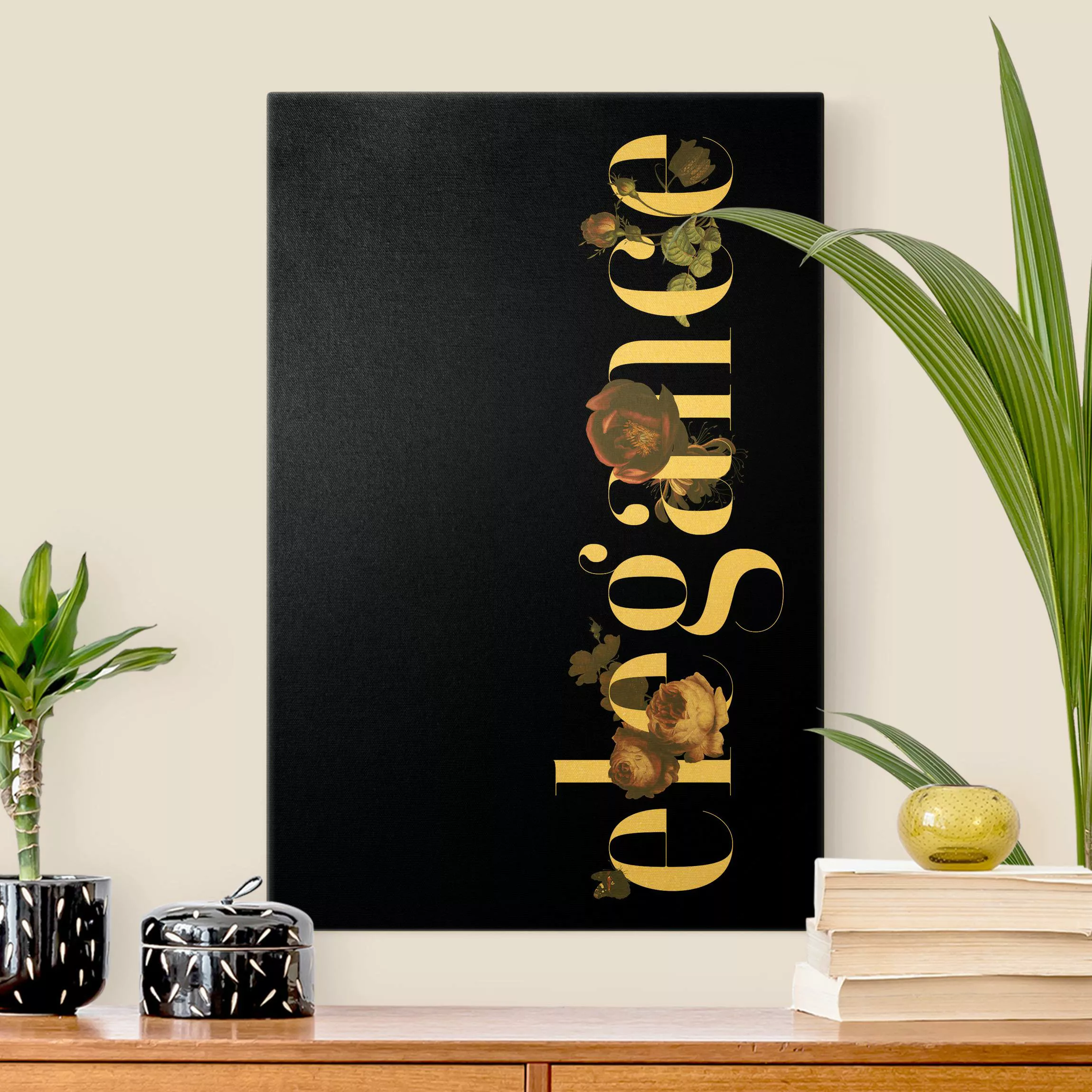 Leinwandbild Gold Elegance - Blumen Schwarz günstig online kaufen