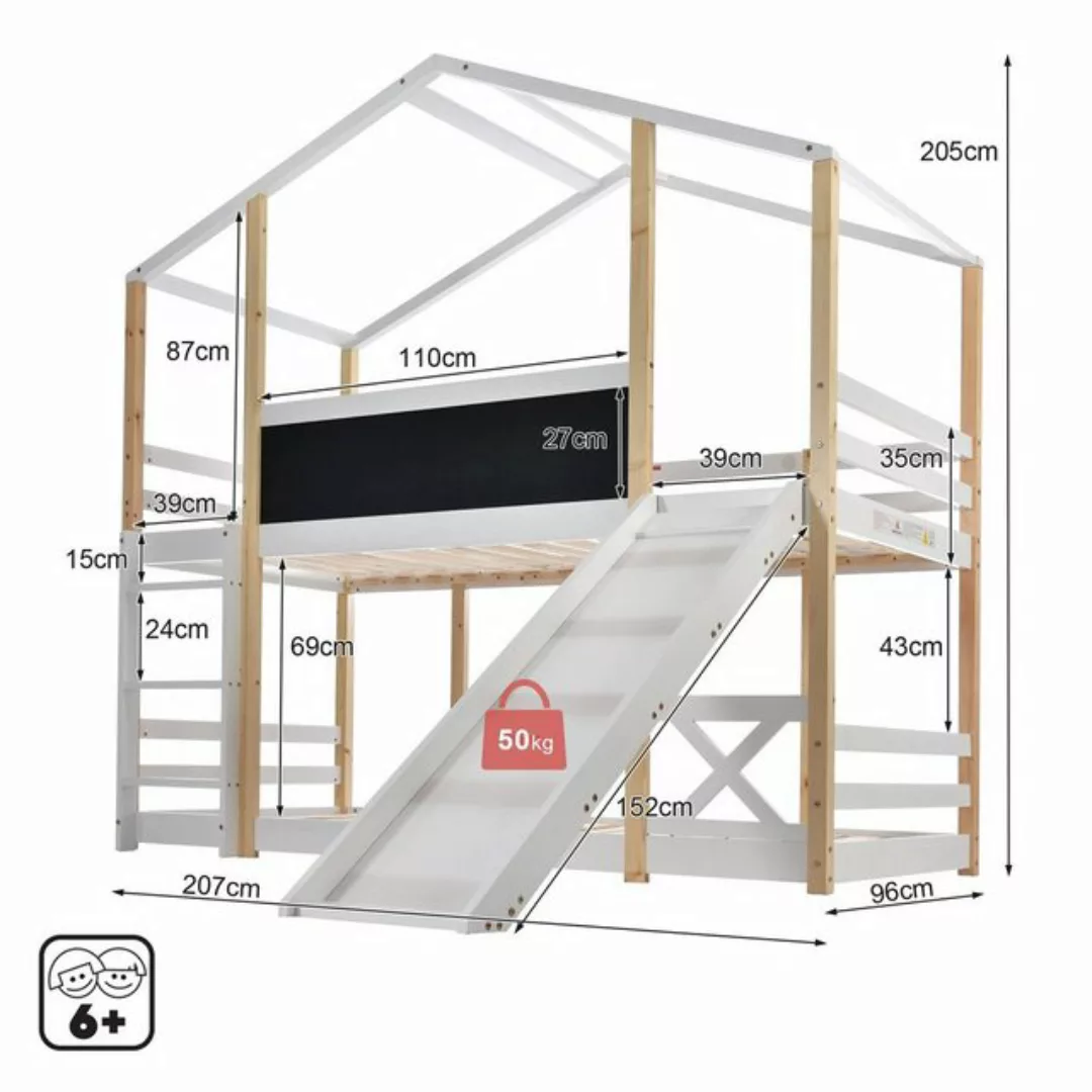 Fangqi Hochbett 90x200cm Kinderbett Baumhaus mit Rutsche & Leiter, 2xLatten günstig online kaufen