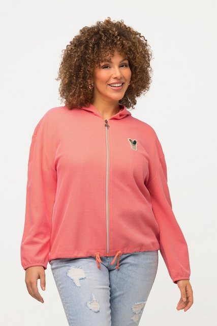 Ulla Popken Sweatjacke Sweatjacke Piqué-Struktur Kapuze Kaktus-Stickerei günstig online kaufen