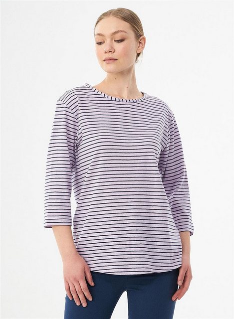 ORGANICATION T-Shirt Women's Striped 3/4 Sleeve T-Shirt in Lavender Fog/Nav günstig online kaufen