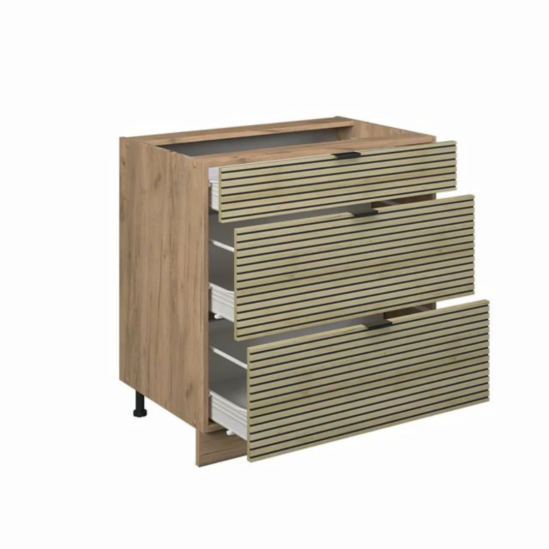 Vicco Unterschrank Fame-Line, Eiche Paneel/Goldkraft Eiche, 80 cm mit 3 Sch günstig online kaufen