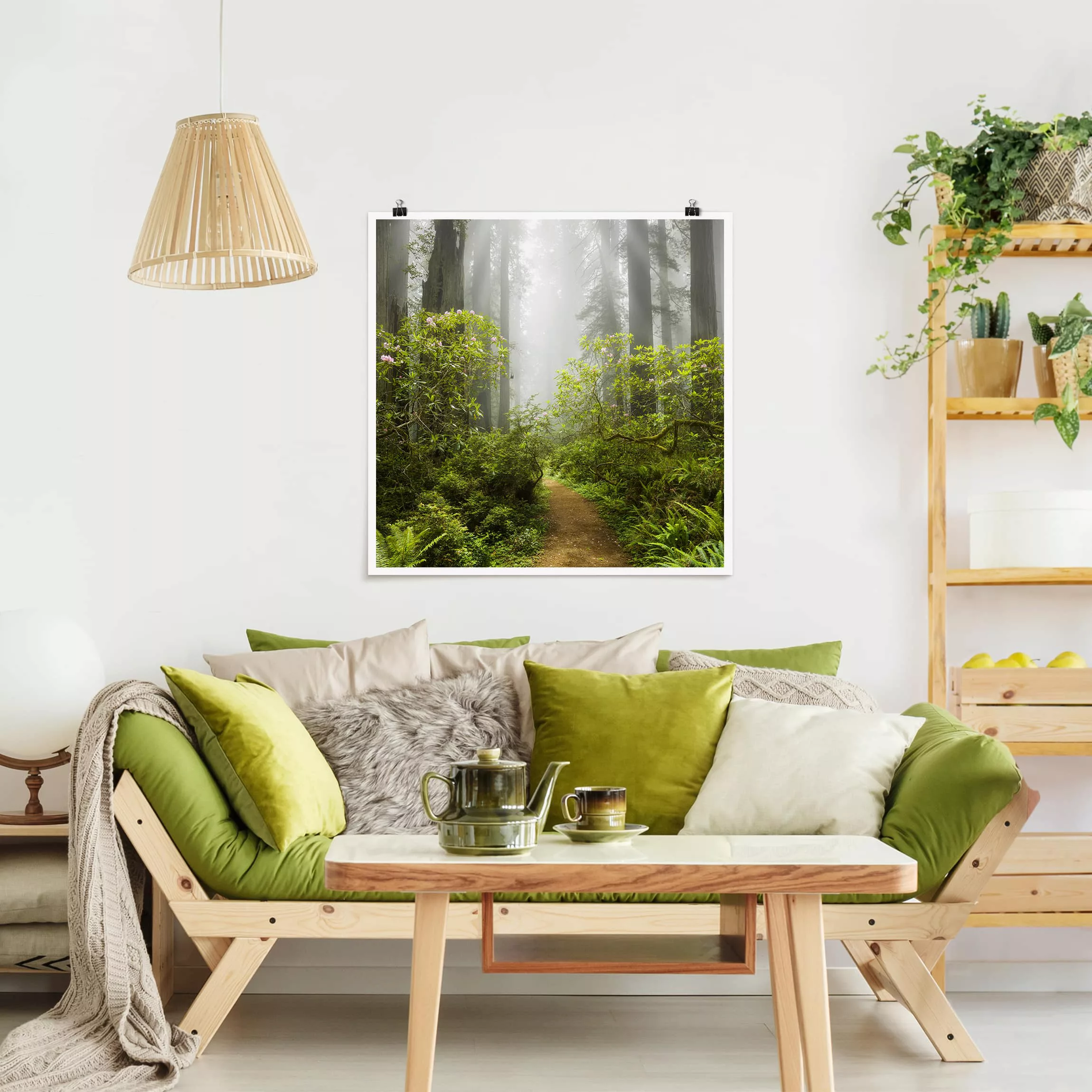 Poster Natur & Landschaft - Quadrat Nebliger Waldpfad günstig online kaufen