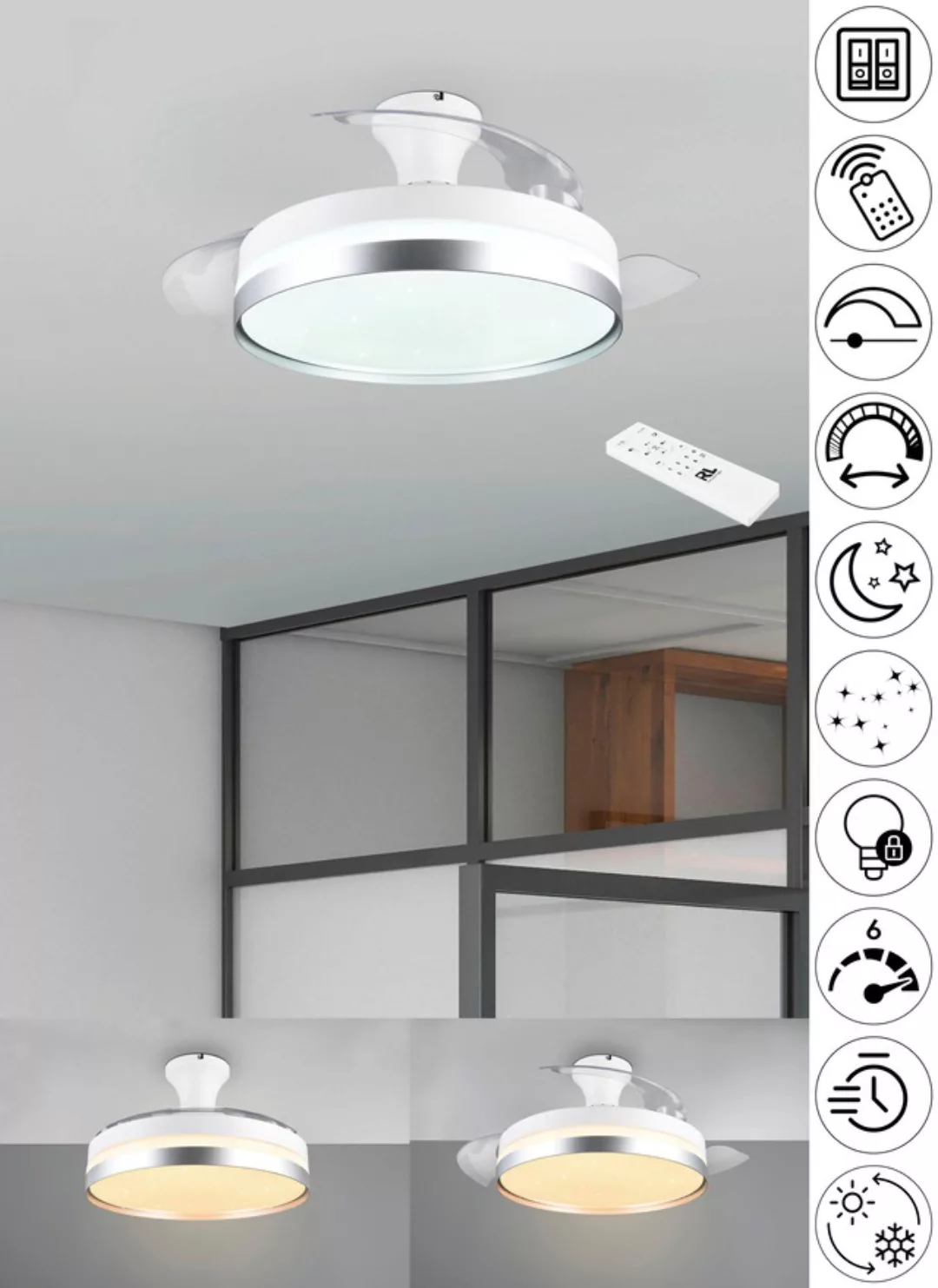 TRIO Leuchten LED Deckenleuchte »LINDBERG Deckenventilator mit Beleuchtung, günstig online kaufen