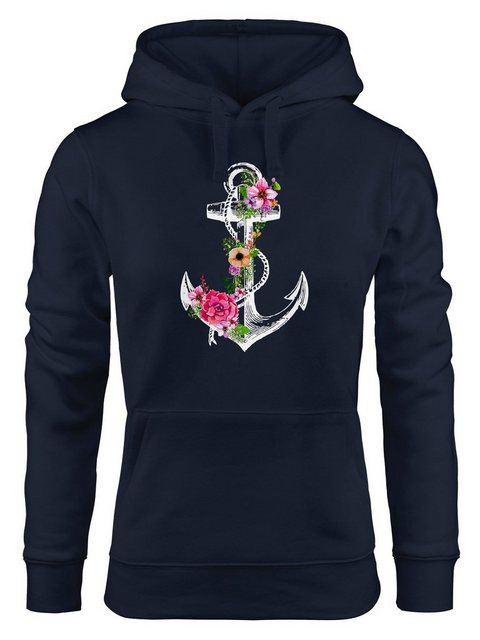 Neverless Hoodie Damen Hoodie Anker Blumen Flower Anchor Watercolor Kapuzen günstig online kaufen