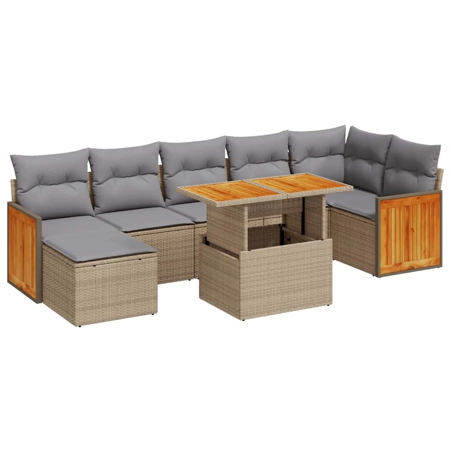 vidaXL 8-Tlg Garten-Sofagarnitur mit Kissen Beige Poly Rattan Akazie 332774 günstig online kaufen