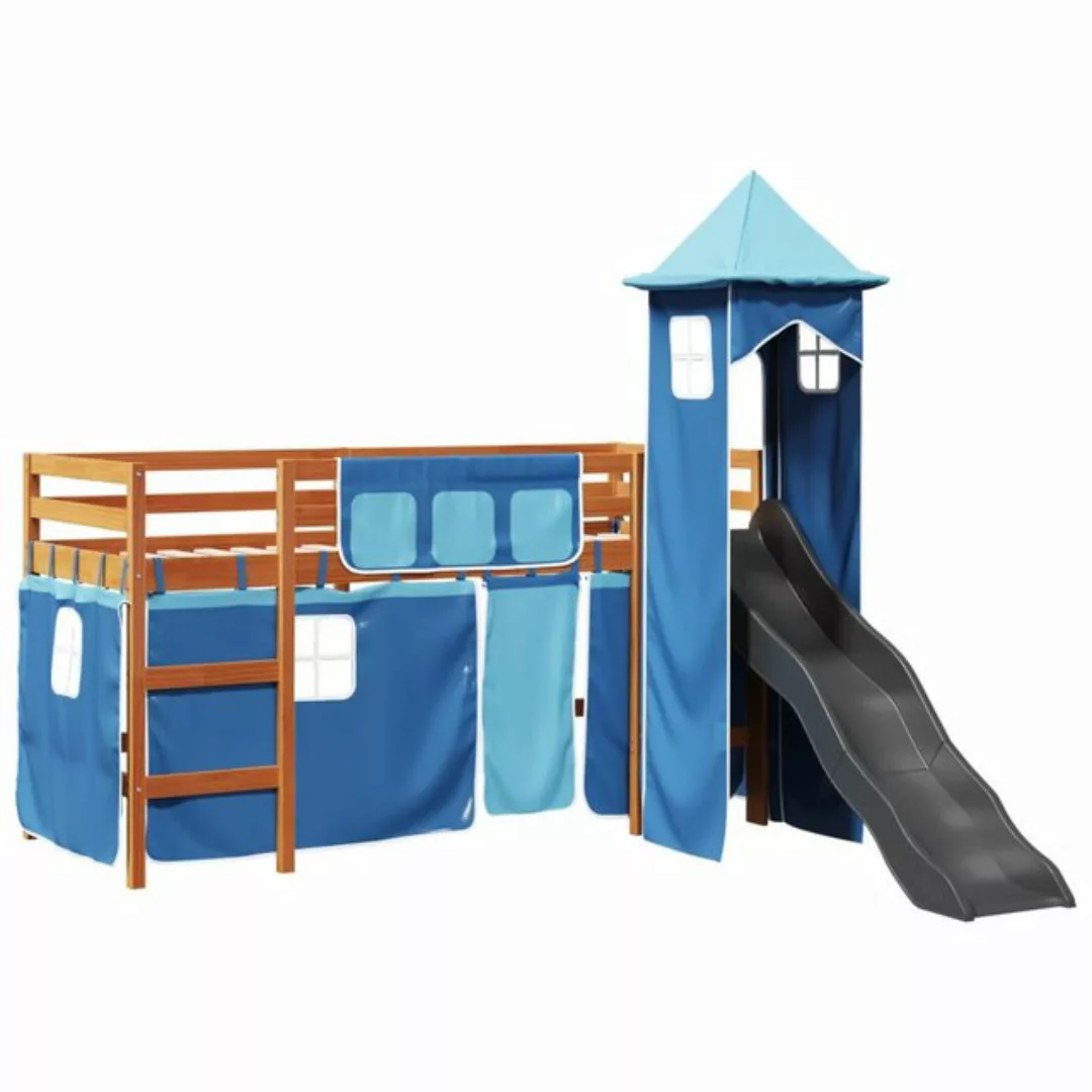 vidaXL Bett Kinderhochbett mit Turm Blau 90x190 cm Massivholz Kiefer günstig online kaufen