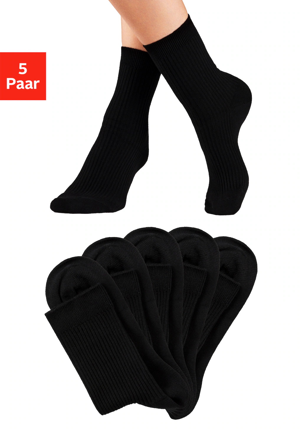 Lavana Basicsocken, (Packung, 5 Paar), mit feiner Rippe günstig online kaufen