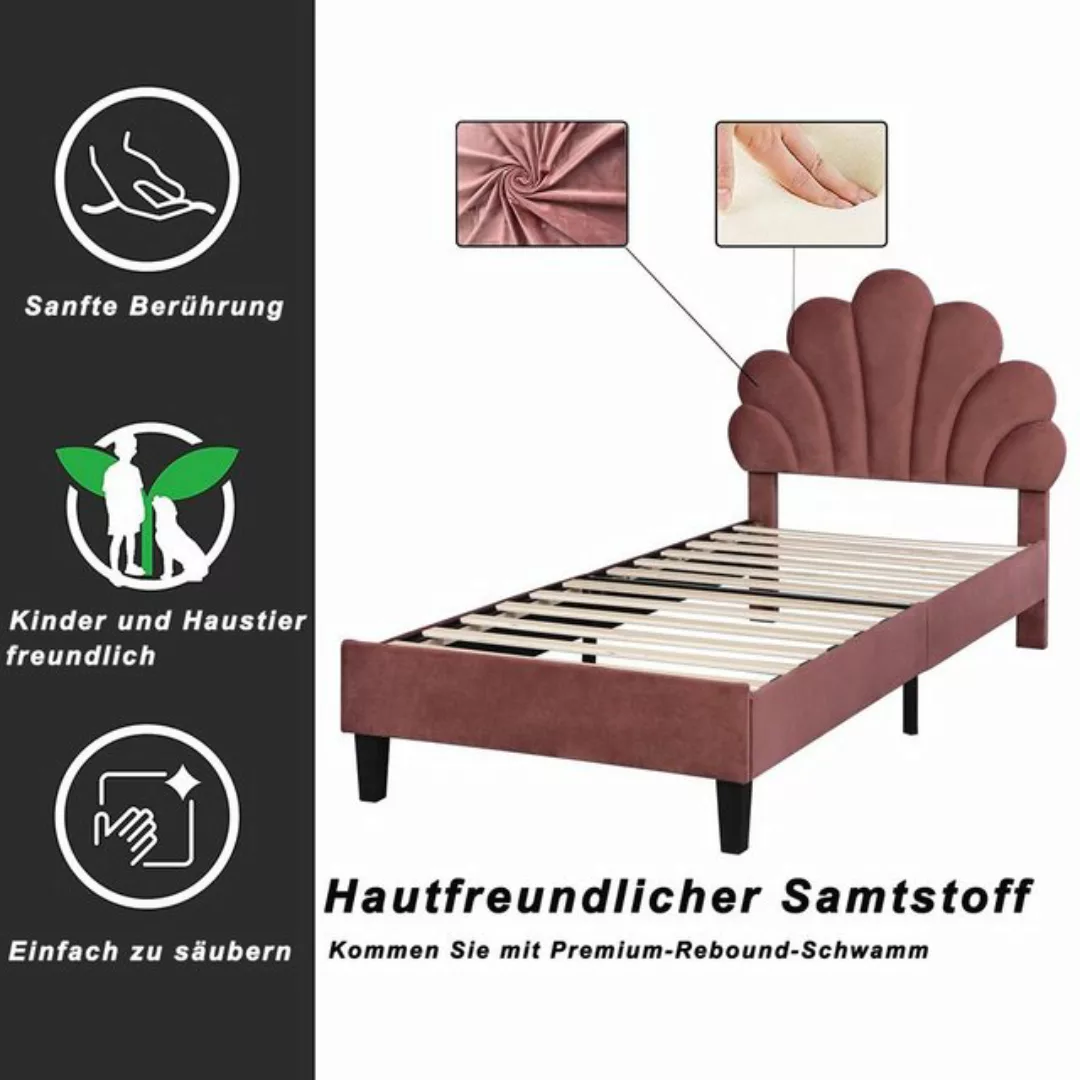 Odikalo Polsterbett Kinderbett Bettrahmen Blumenform Lattenrost Samt Beige/ günstig online kaufen