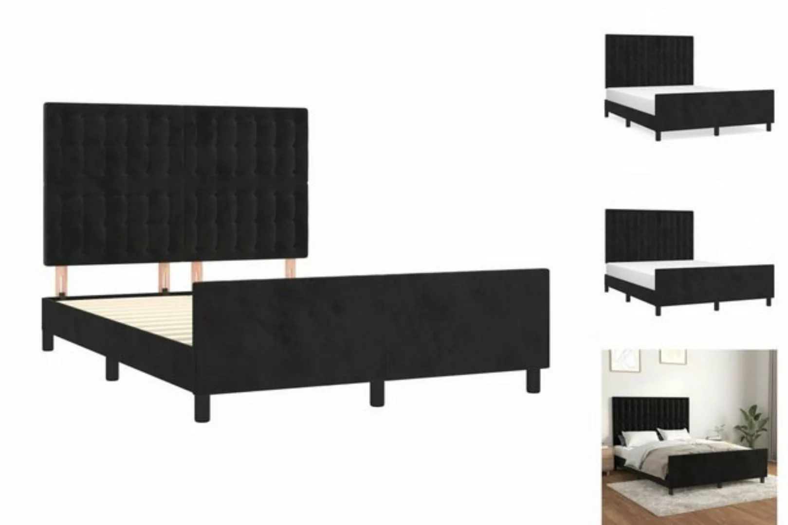 vidaXL Bettgestell Bettrahmen mit Kopfteil Schwarz 140x200 cm Samt Bett Bet günstig online kaufen