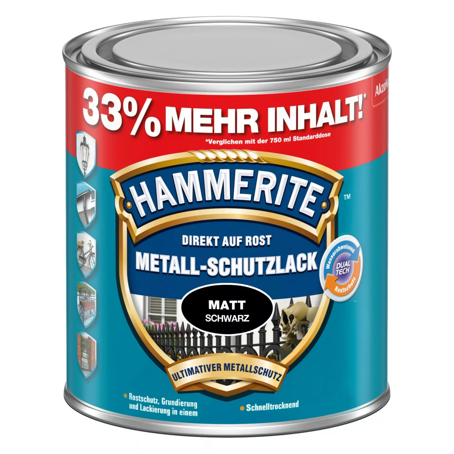 Hammerite Metall-Schutzlack Schwarz matt 1 l günstig online kaufen