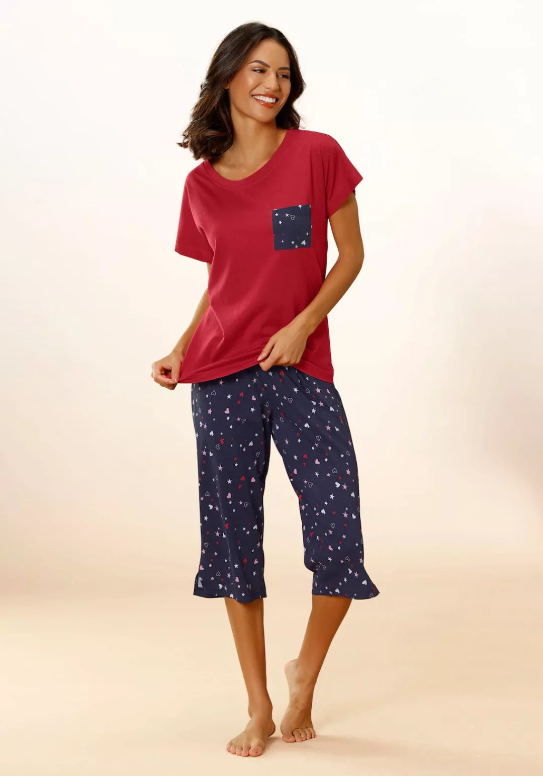 Vivance Dreams Capri-Pyjama, (2 tlg.), mit niedlichem Herzen-Sterne-Druck günstig online kaufen