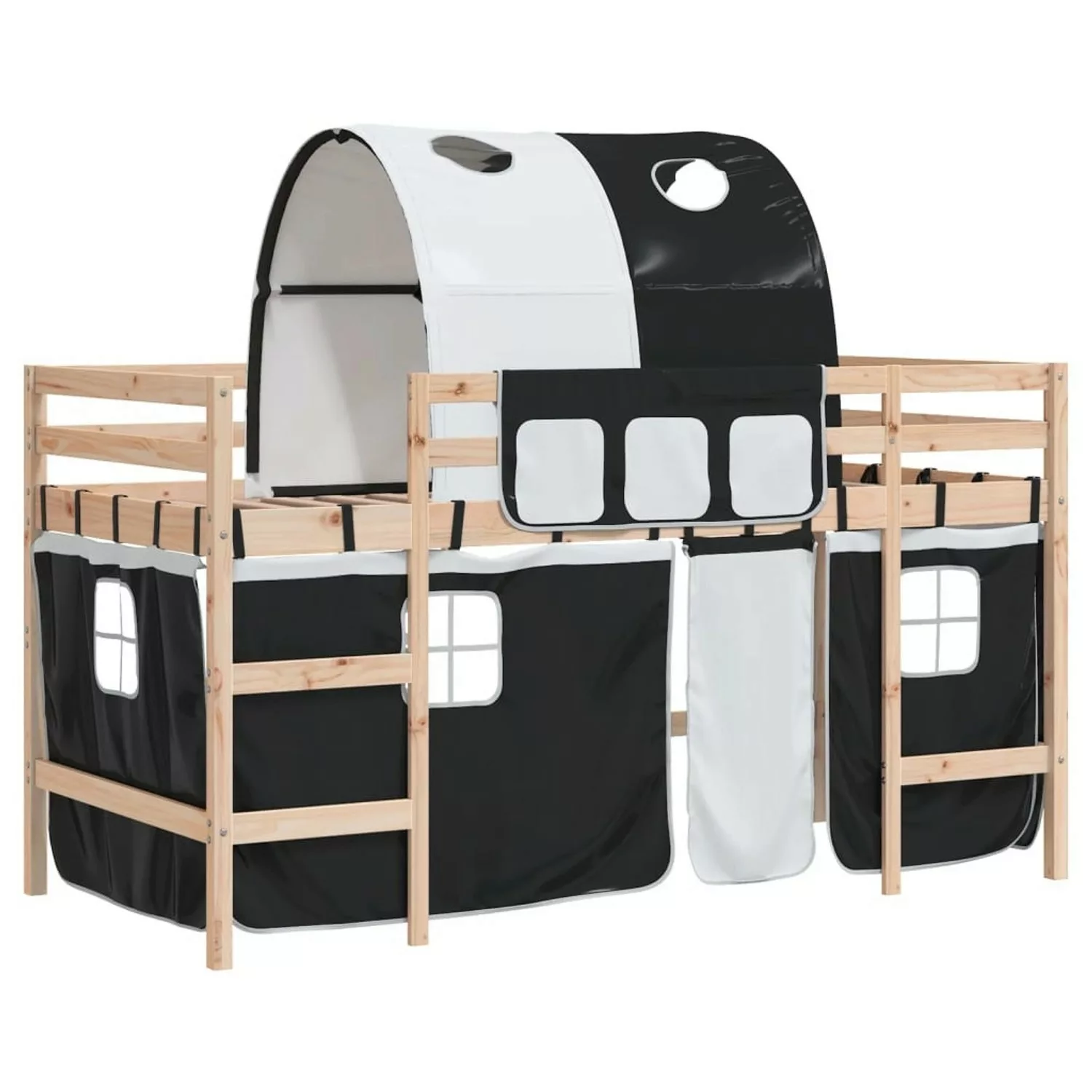 vidaXL Kinderhochbett mit Tunnel Weiß & Schwarz 80x200 cm Kiefernholz192826 günstig online kaufen