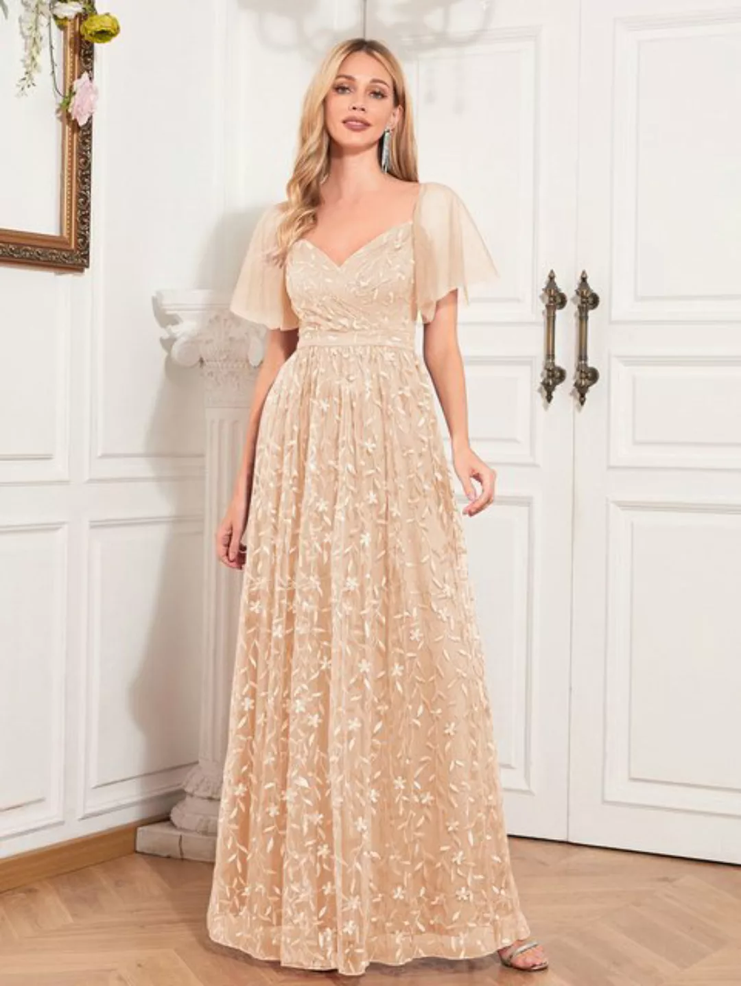 ZWY Abendkleid Elegantes, durchsichtiges, kurzärmliges Abendkleid mit U-Aus günstig online kaufen