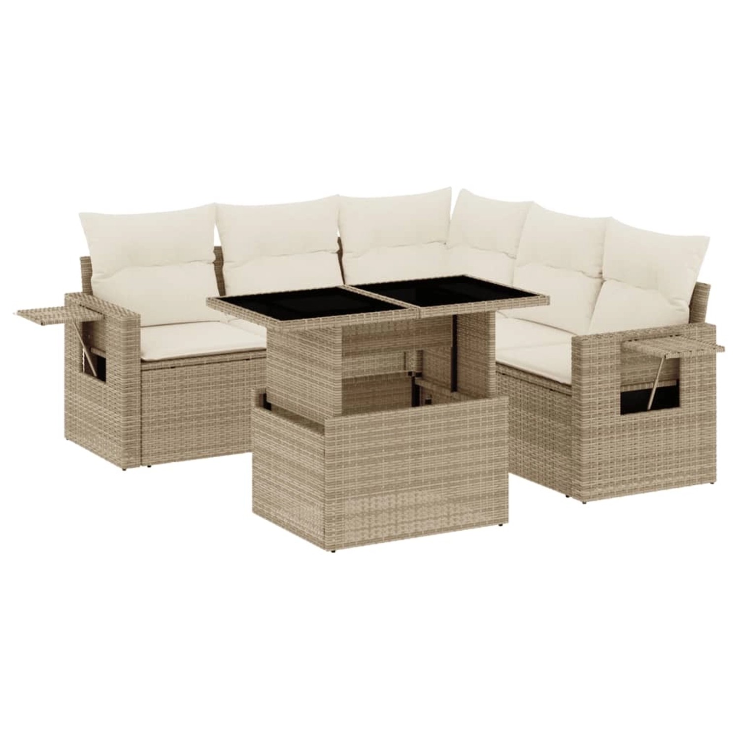vidaXL 6-Tlg Garten-Sofagarnitur mit Kissen Beige Poly Rattan 3267898 günstig online kaufen