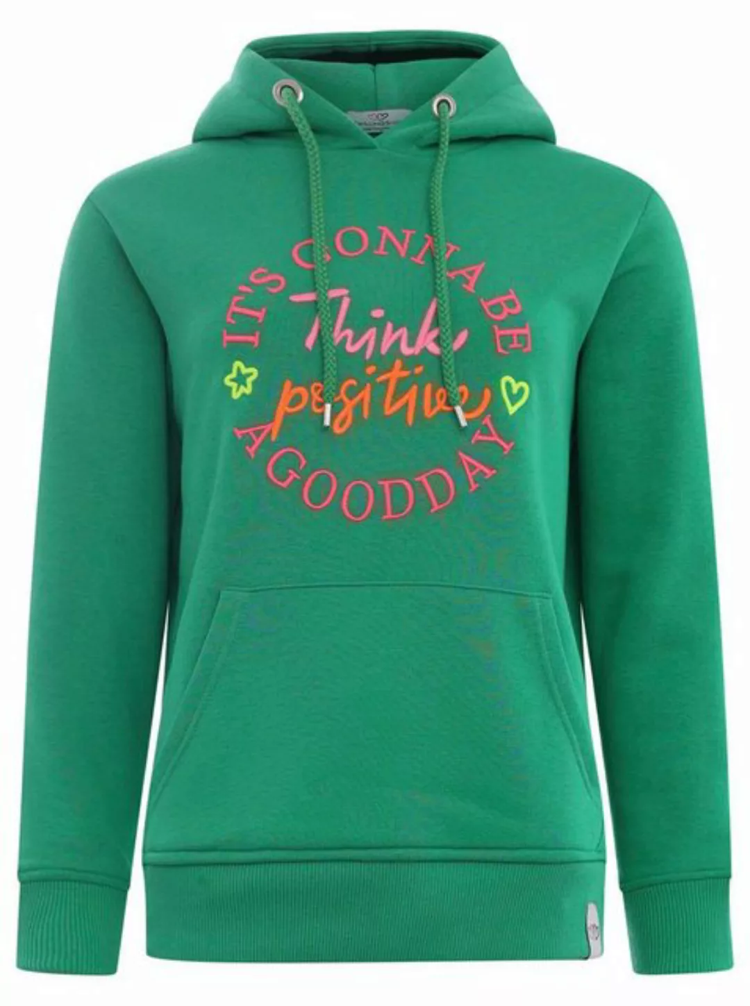 Zwillingsherz Sweatshirt mit "Think positiv" Aufstick in Neonfarben günstig online kaufen