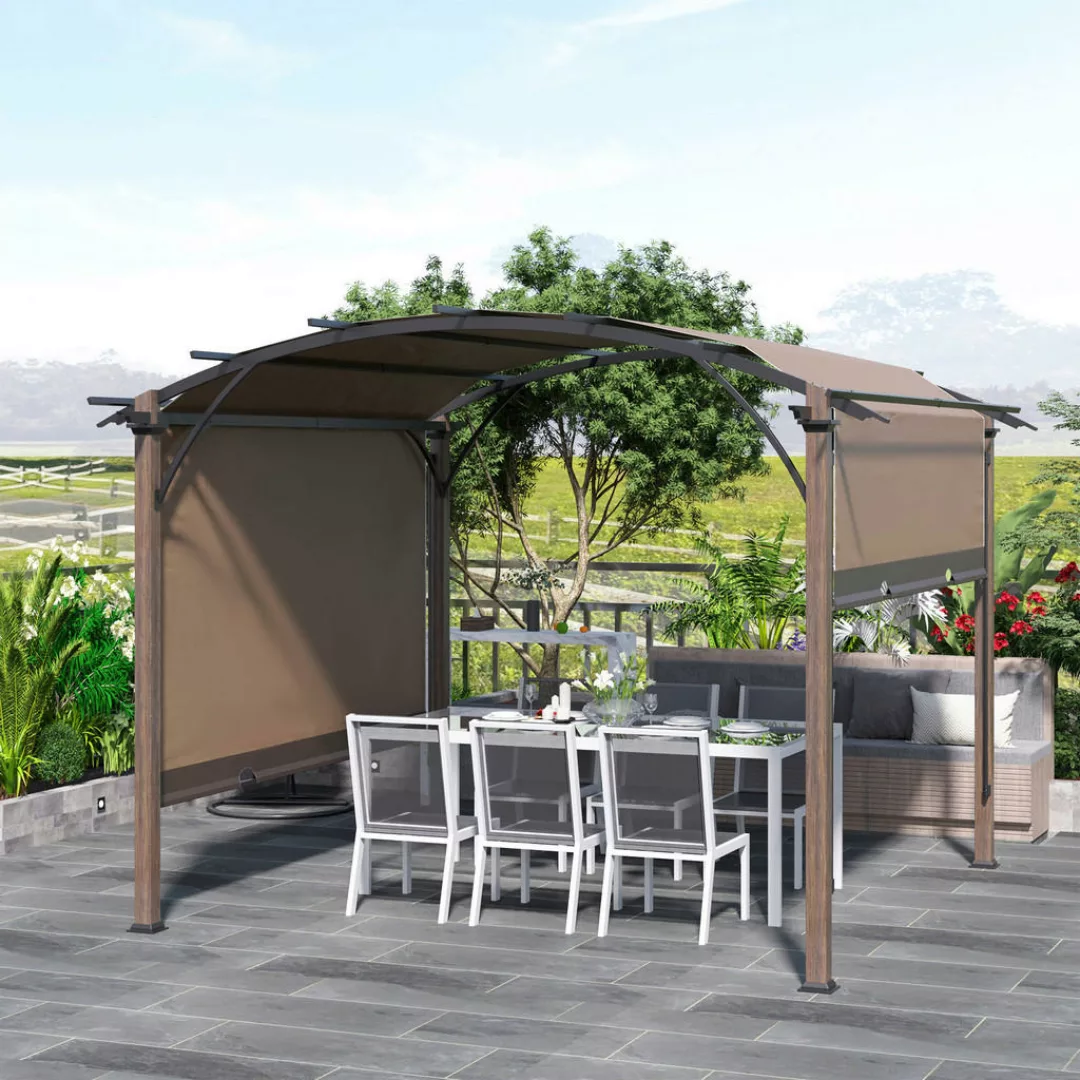 Outsunny Pergola mit einstellbarem Stoffdach braun günstig online kaufen