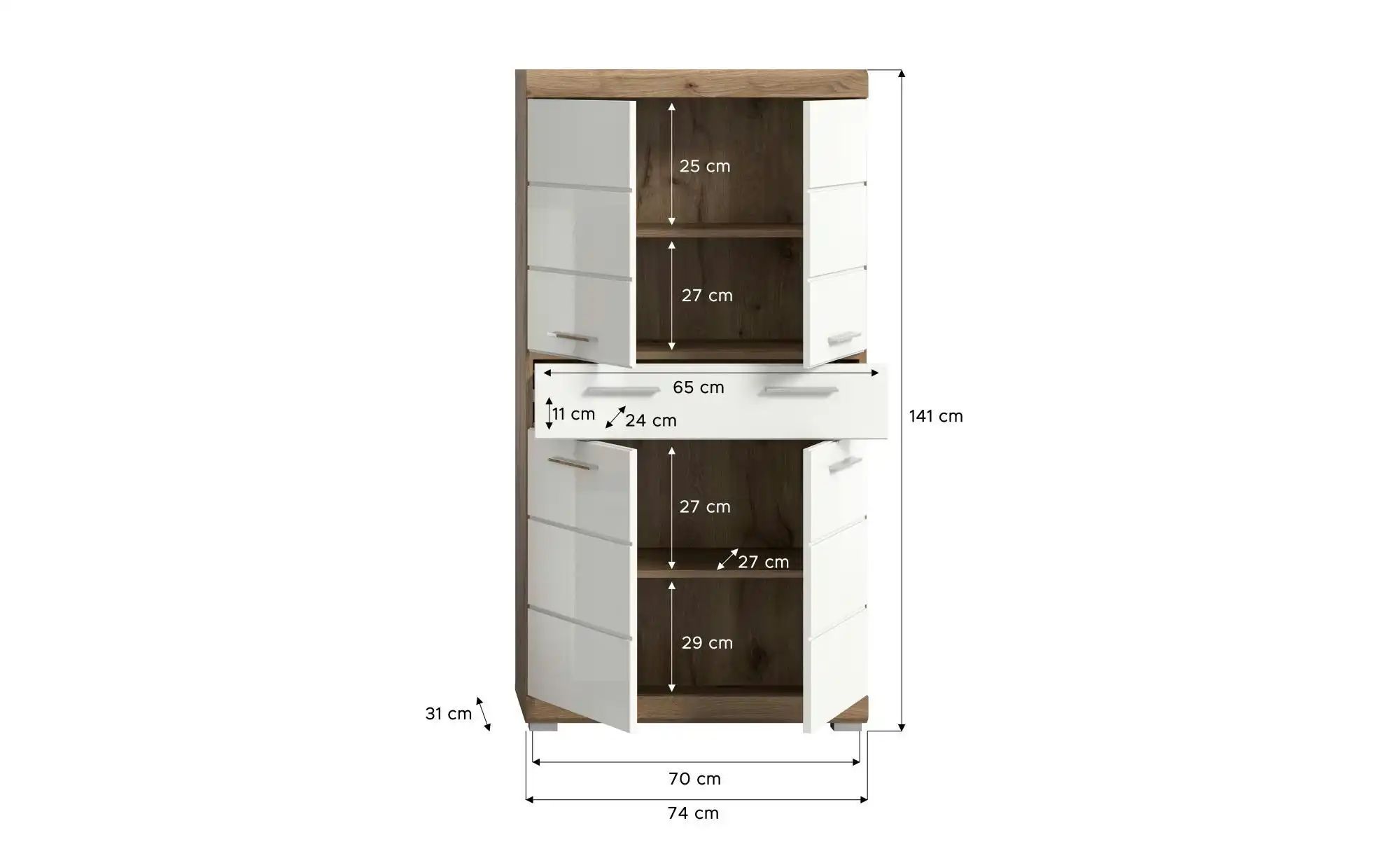Midischrank WALDSEE  Breite 74cm  4 Türen  1 Schubkasten  4 Fächer  MDF-Fro günstig online kaufen