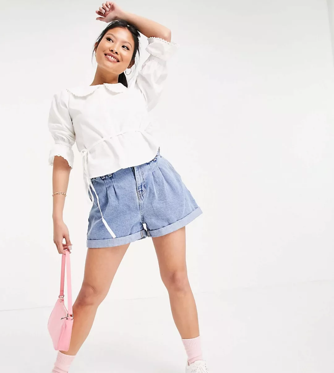 Miss Selfridge Petite – Bluse mit Kragen in Elfenbeinweiß günstig online kaufen
