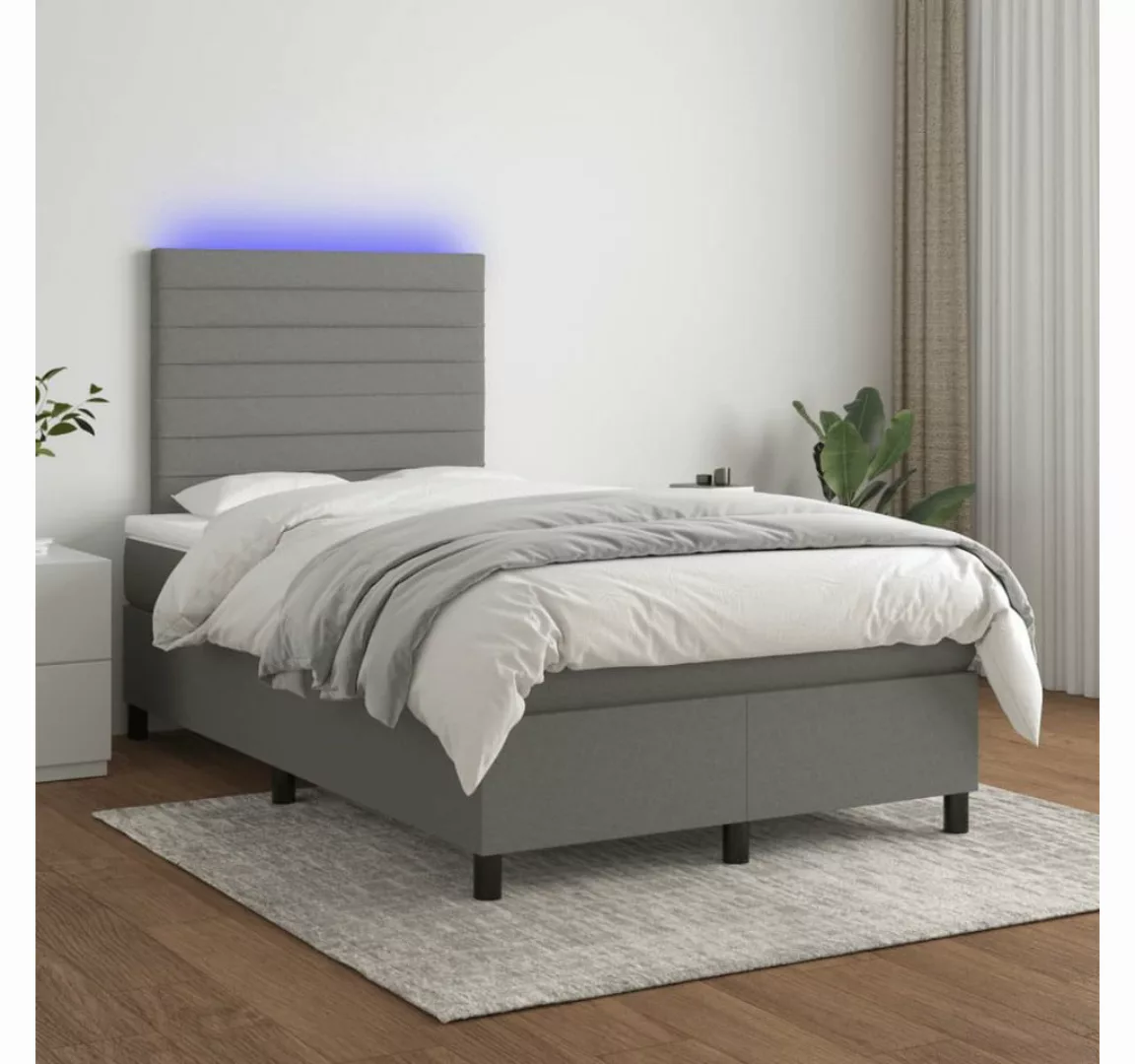 vidaXL Boxspringbett Boxspringbett mit Matratze LED Dunkelgrau 120x200 cm S günstig online kaufen